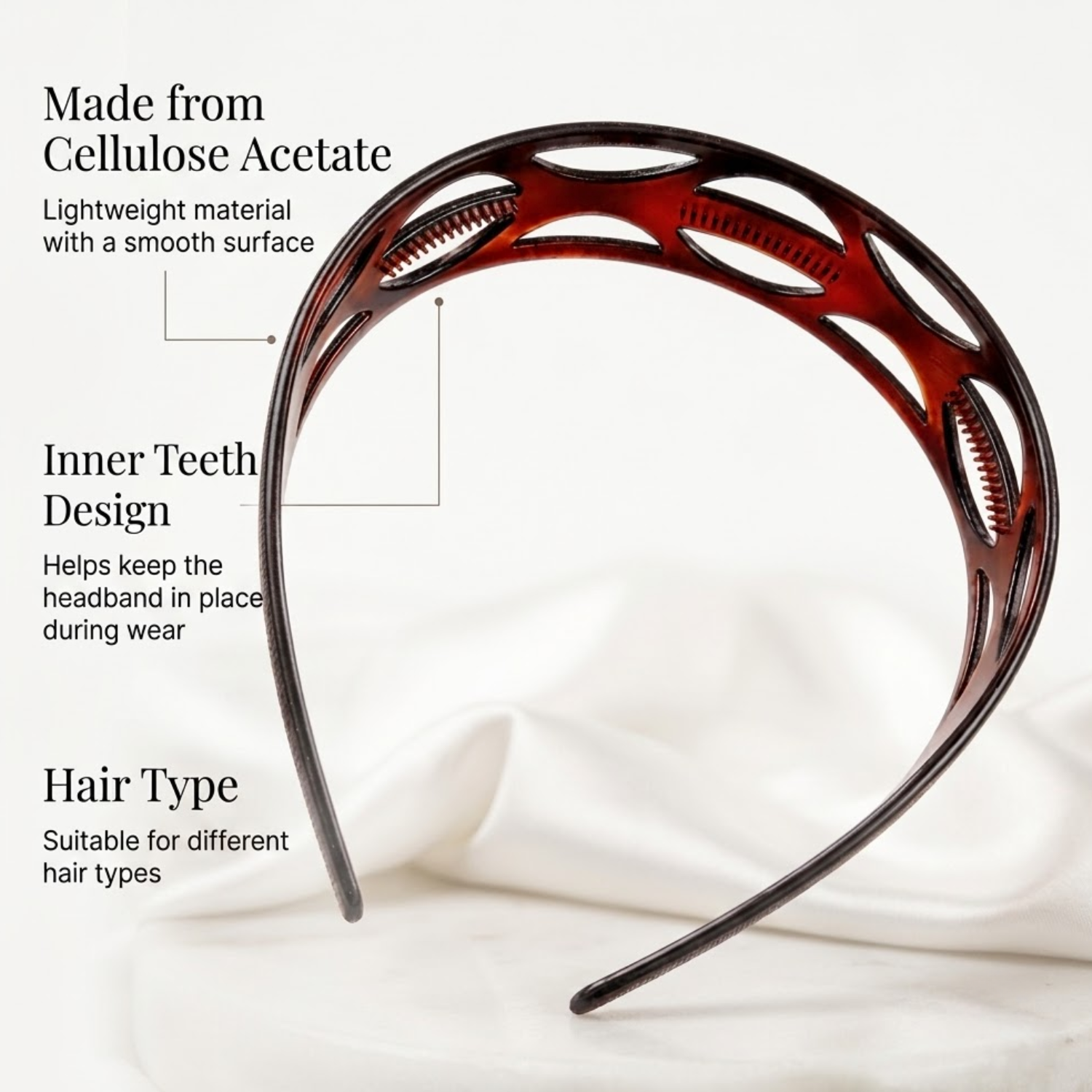 Parcelona French Ellipse Tortoise Shell Cellulose Acetate Headband for Women