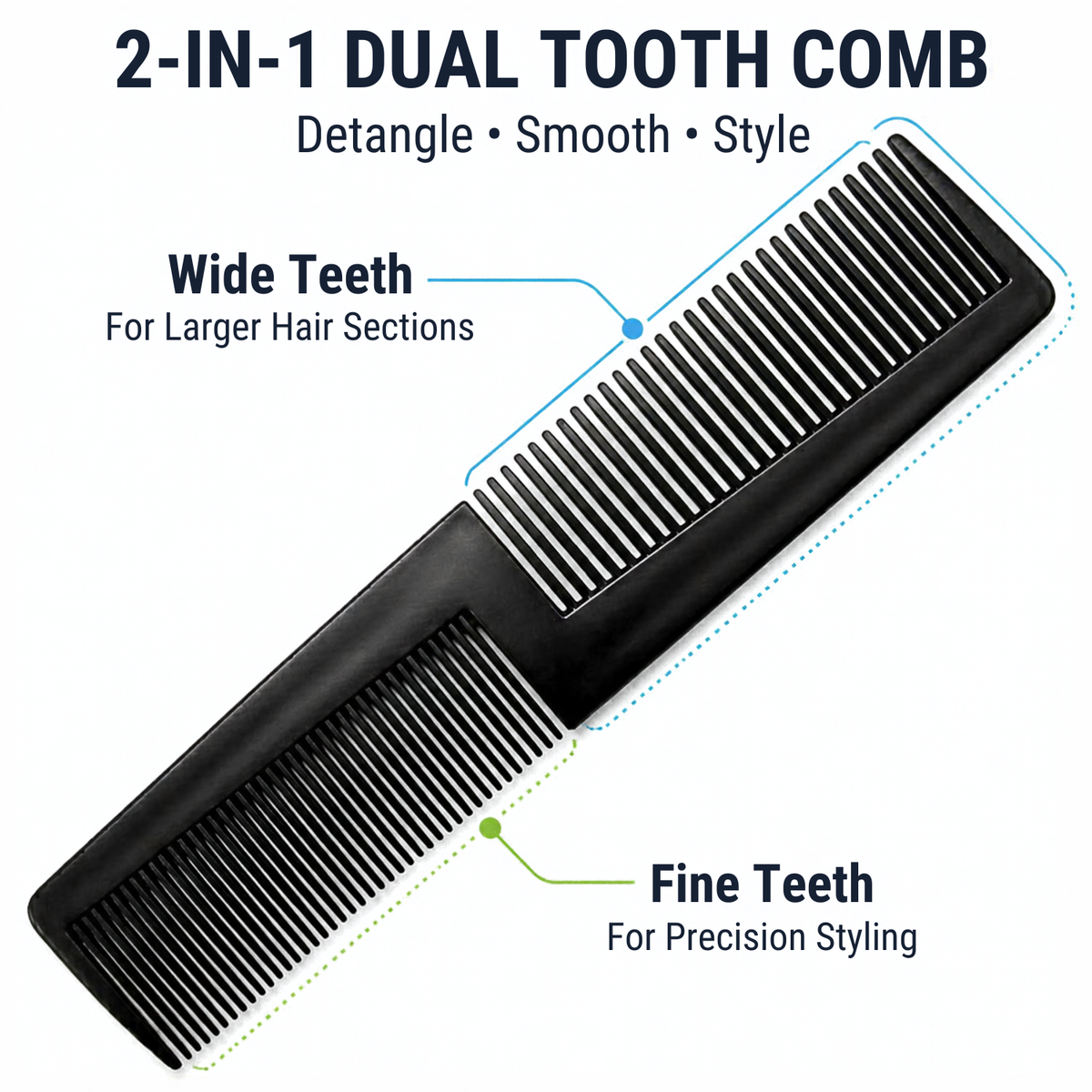 Parcelona French 7.5 Inch Dual Tooth and 8 Inch Rat Tail Comb Set of 2