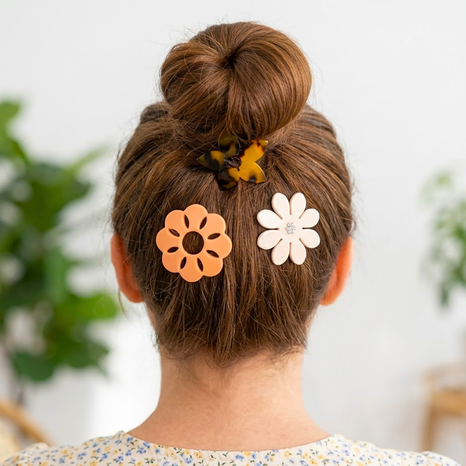 Moeni Flower Small 1.5 Inch Hair Clip Tige Boule Barrette Girls & Women 3 Pcs
