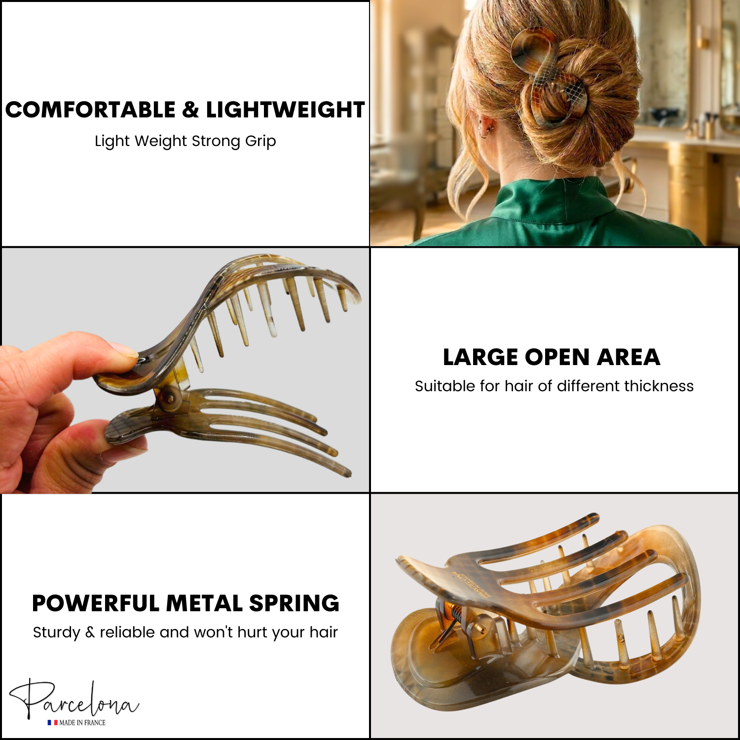 Parcelona French Infinity Loop Medium 3” Cellulose Hair Claw for Women and Girls