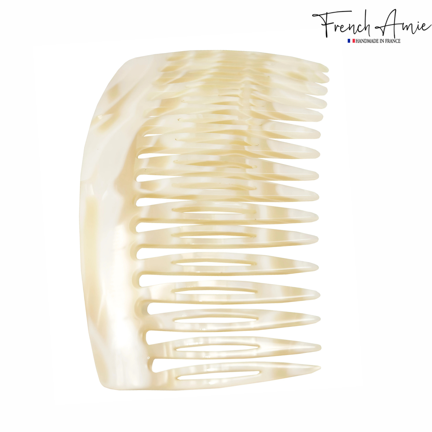French Amie Handmade Ivory Cream Medium Celluloid 16 Teeth Side Hair Comb
