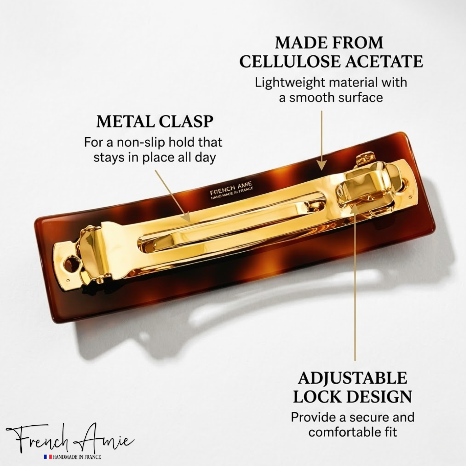 French Amie Curved Rectangle Medium 3 Inch Hair Barrette Clip Women and Girls