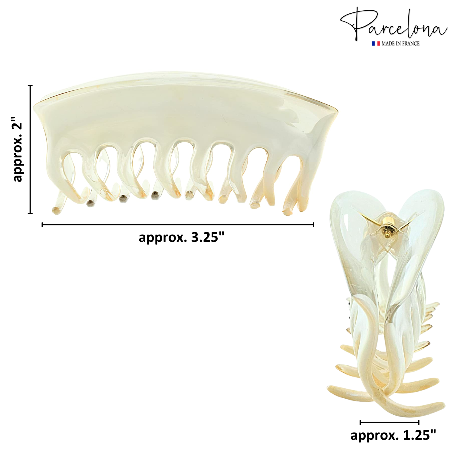 Parcelona French Arch Clear Beige Large 3 3/4" Cellulose Hair Claw for Women