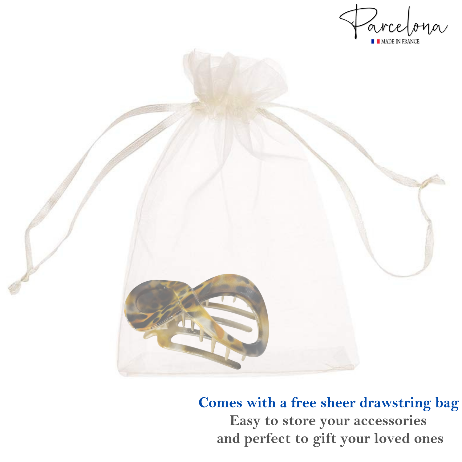 Parcelona French Infinity Loop Medium 3” Cellulose Hair Claw for Women and Girls