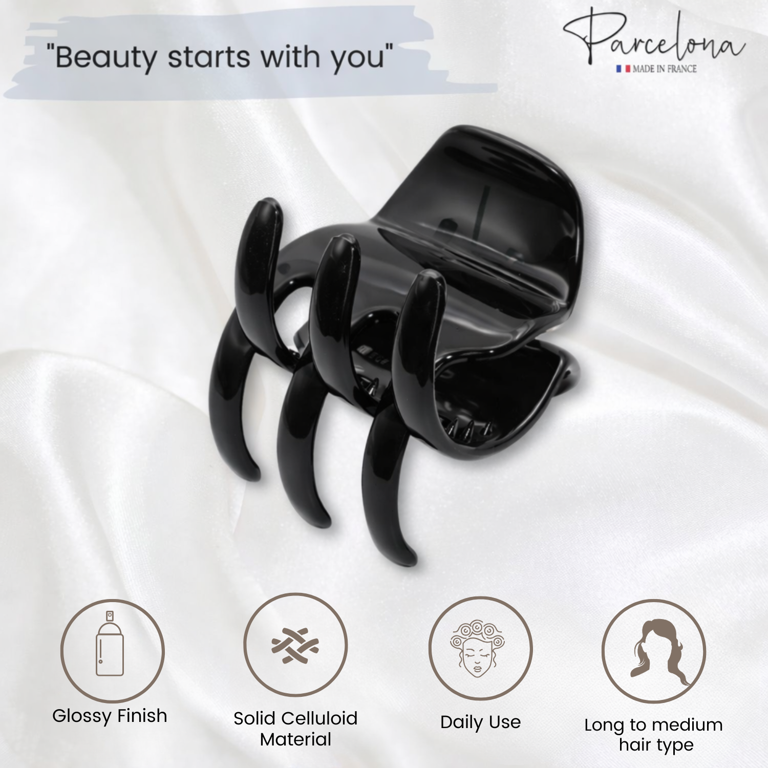 Parcelona French Classic Large Pony Cellulose Jaw Hair Claw for Women and Girls