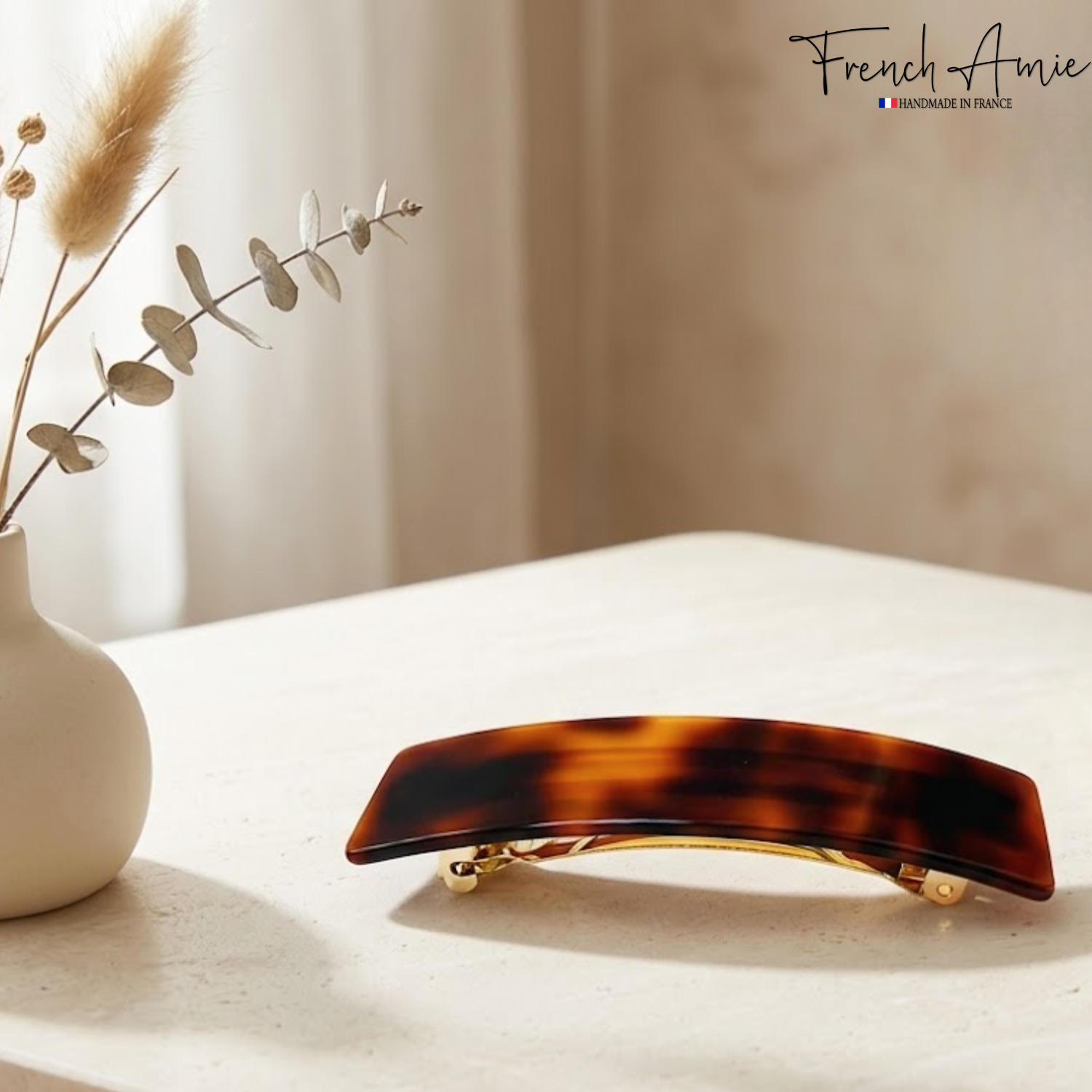 French Amie Curved Rectangle Medium 3 Inch Hair Barrette Clip Women and Girls