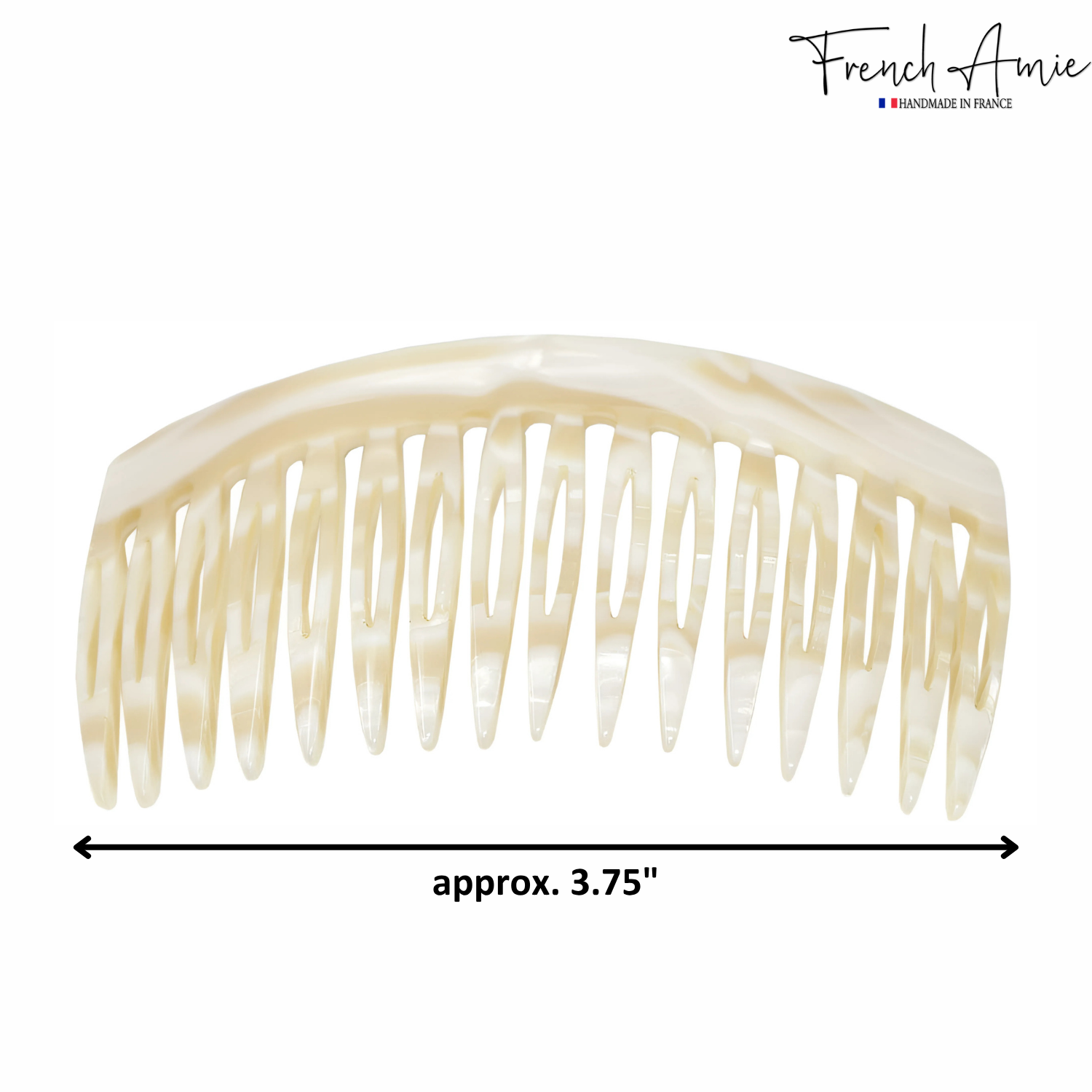 French Amie Handmade Ivory Cream Medium Celluloid 16 Teeth Side Hair Comb
