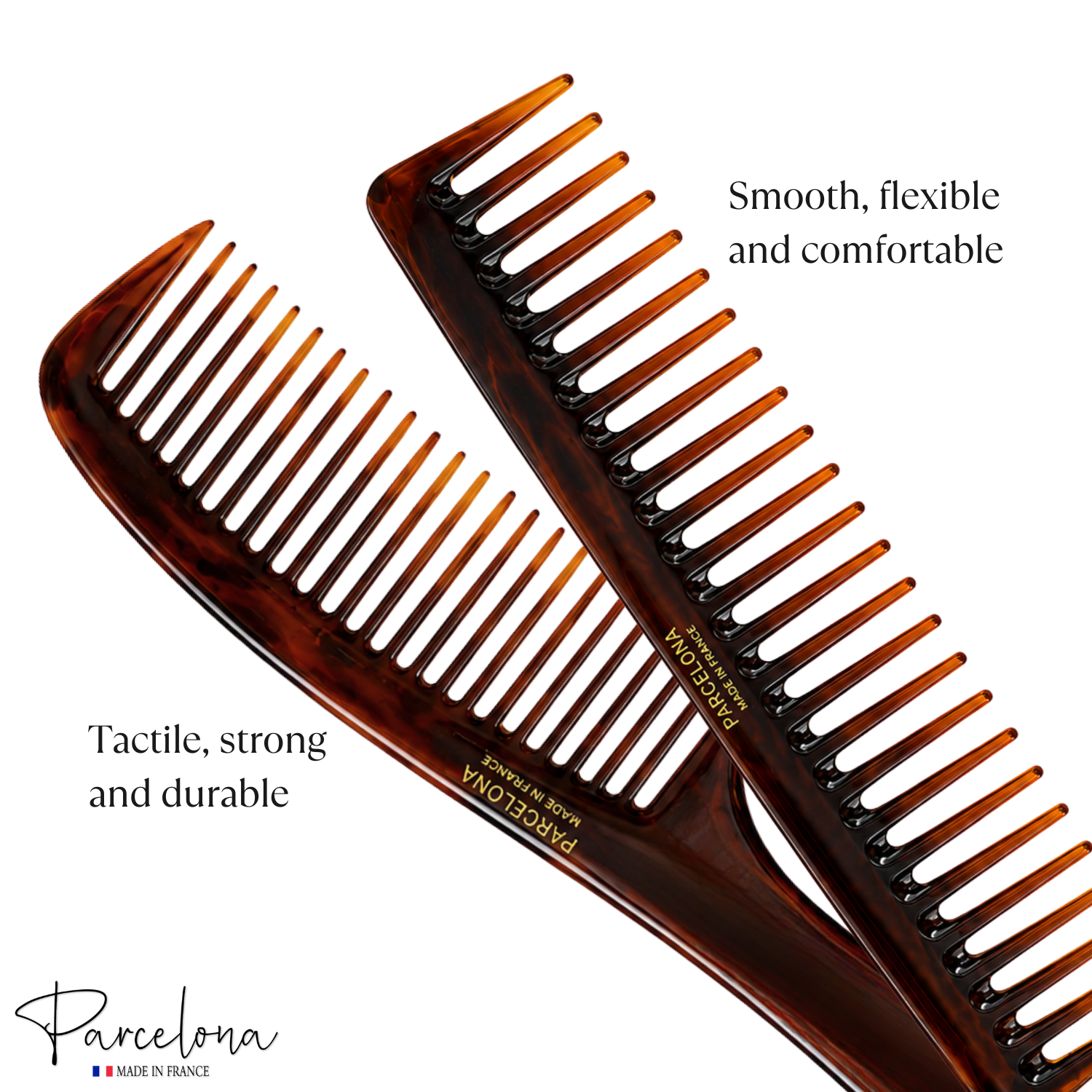 Parcelona 2pc Wide Tooth Comb Set French Cellulose Acetate Hair Detangler Combs