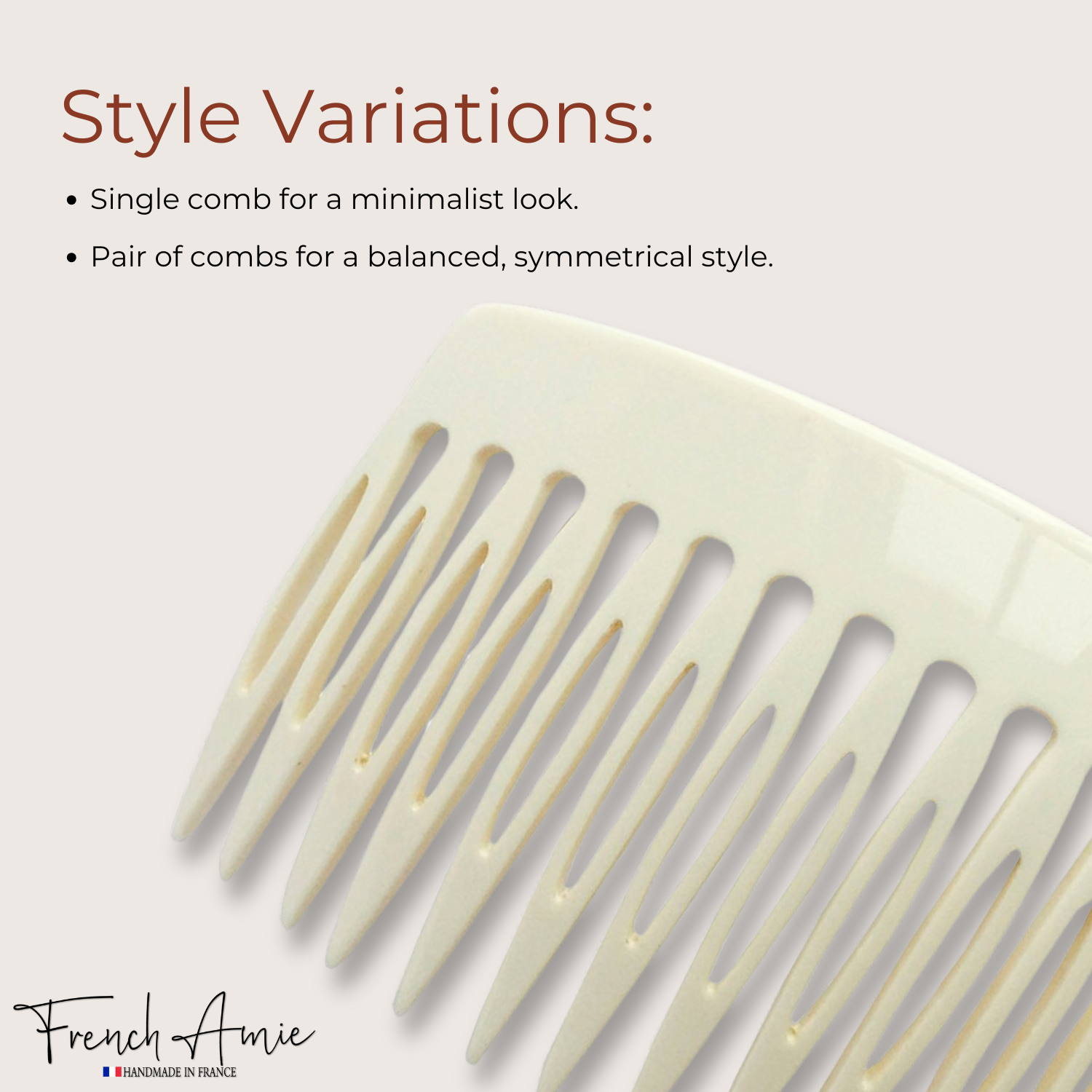 French Amie Handmade Solid Ivory Celluloid Acetate 16 Teeth Side Hair Comb