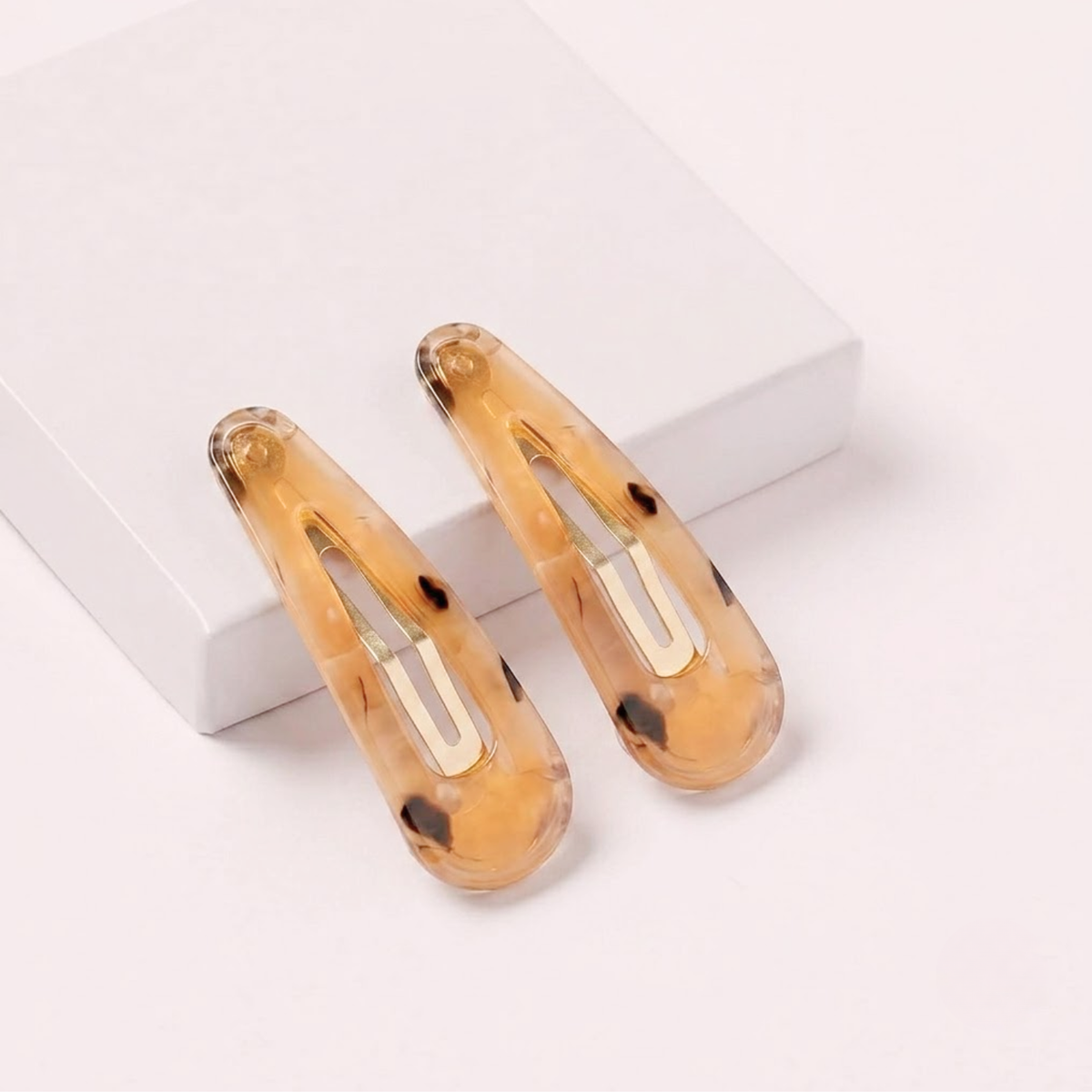 Moeni Teardrop Marble Acetate 2.75 Inch Snap Hair Clips for Women Set of 2