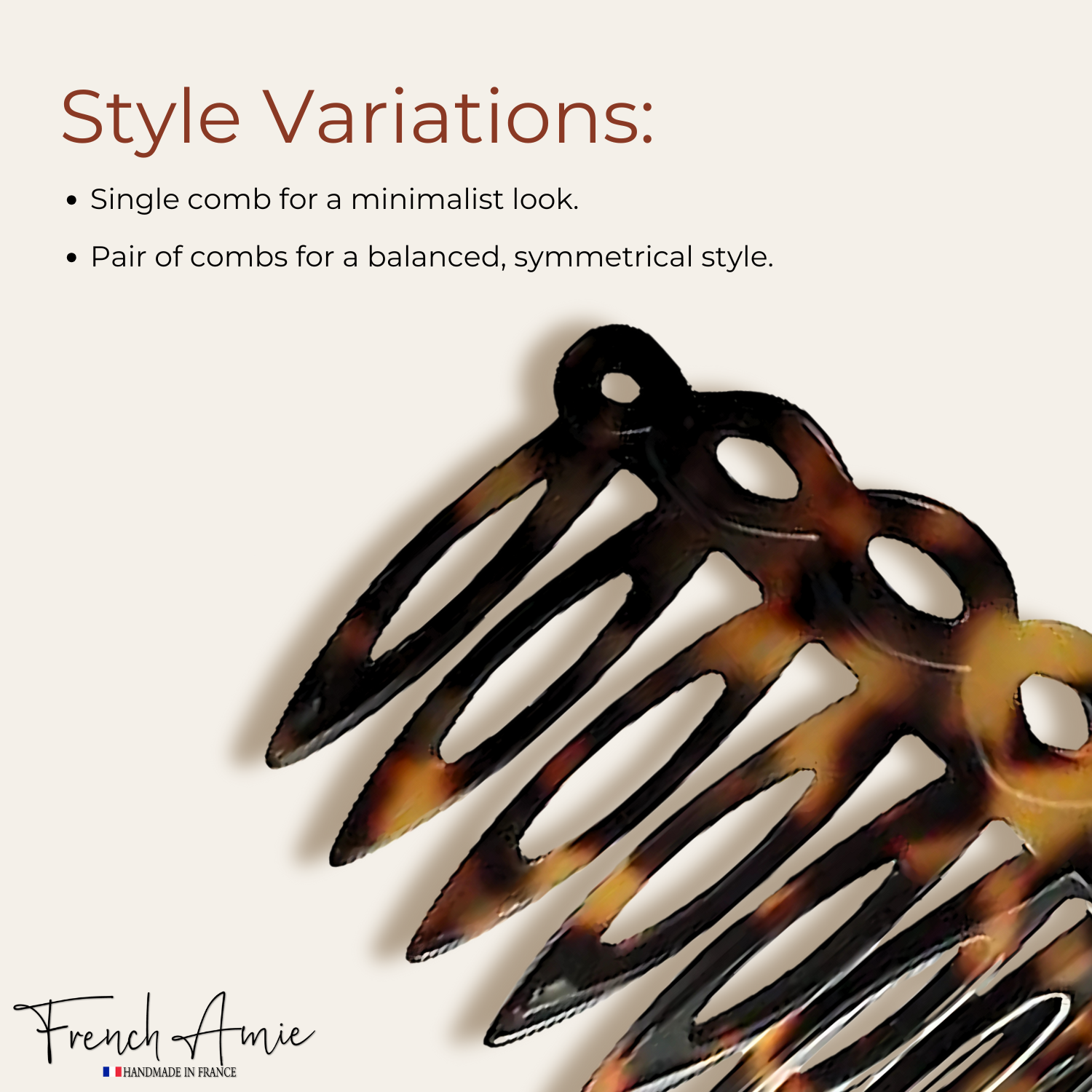 French Amie Handmade Medium Tokyo Open Curved 9 Teeth Shell Side Hair Comb