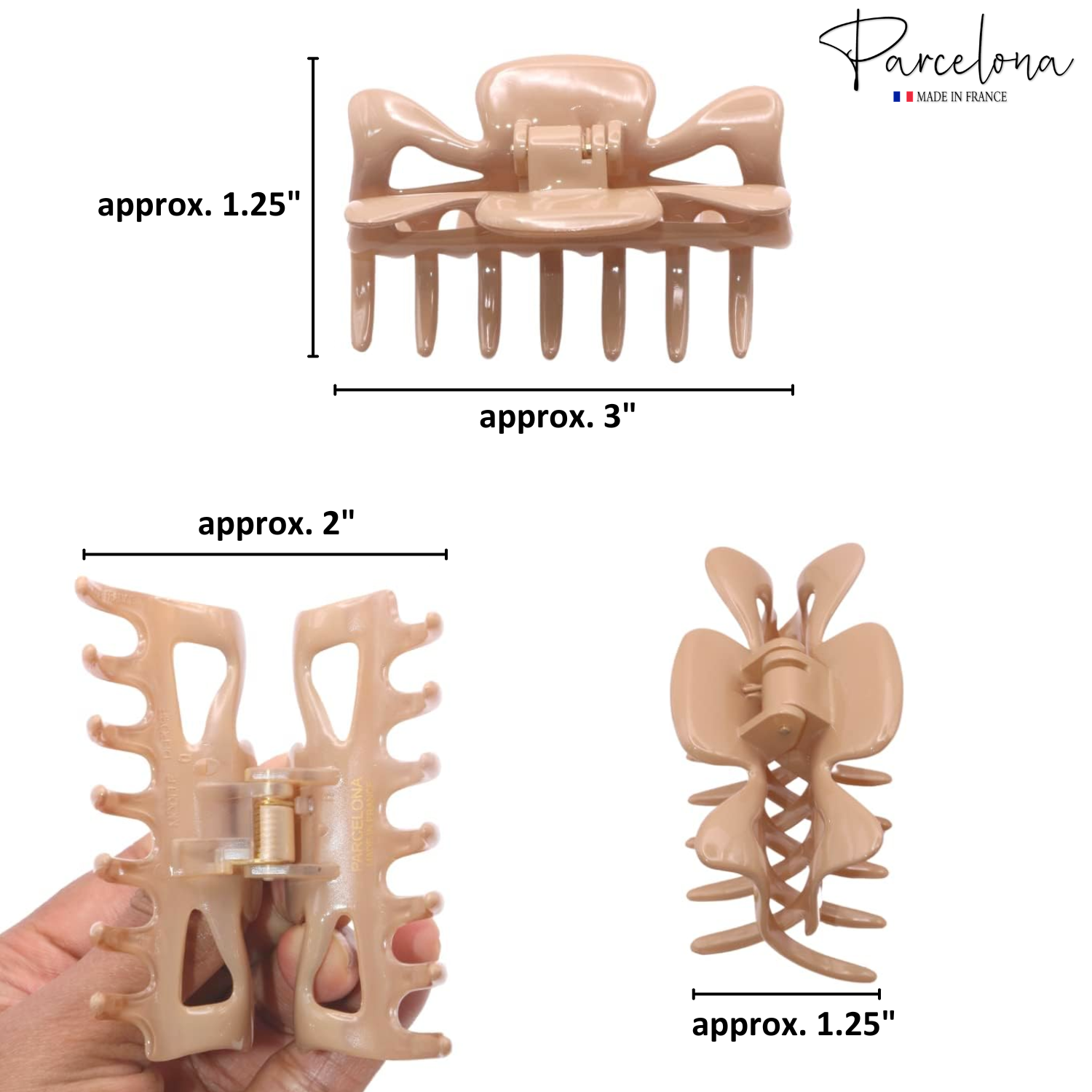 Parcelona French Classic 3" Medium Cellulose Covered Spring Hair Claw Clip