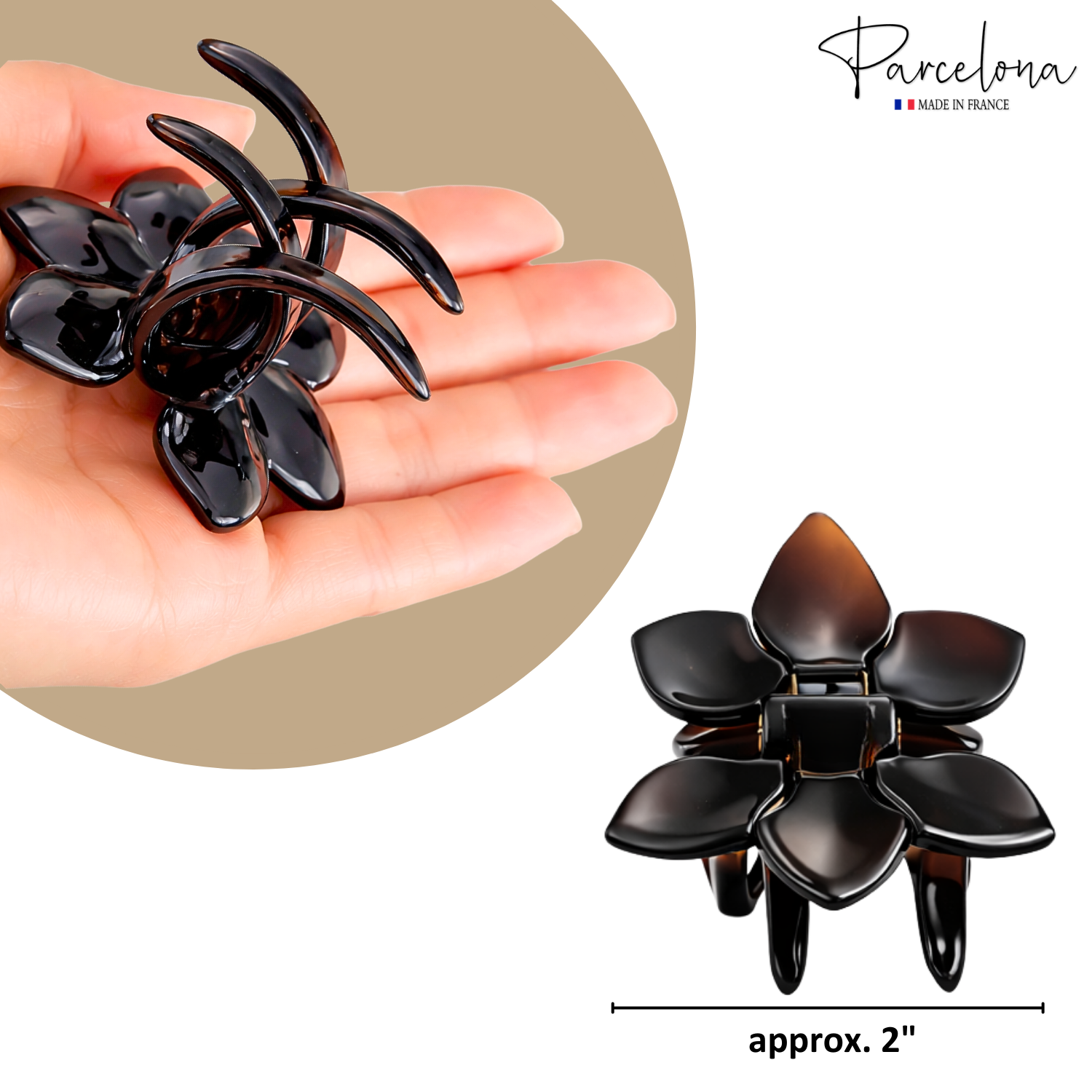 Parcelona French Clove Flower 4 Teeth Tortoise Shell Pony Holder Hair Claw