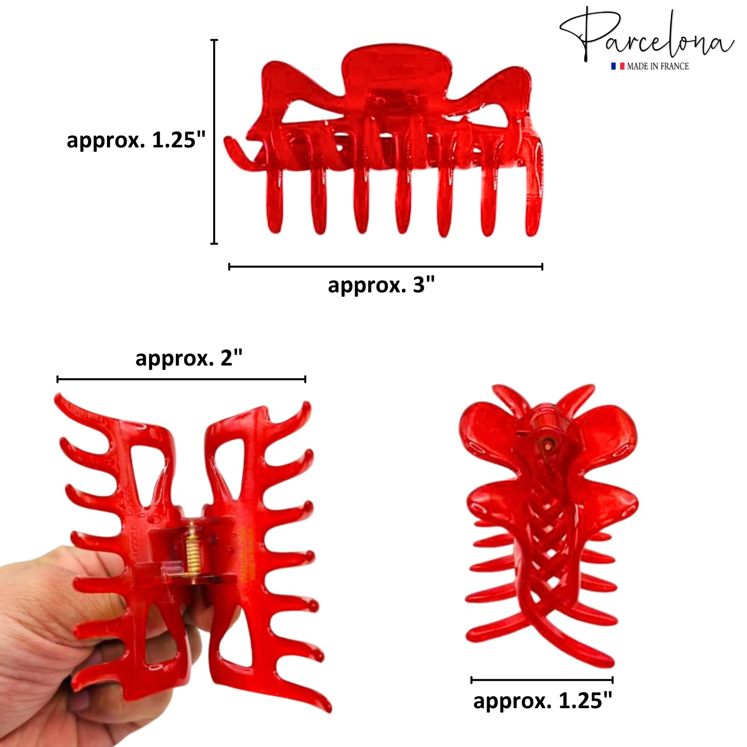 Parcelona French Classic 3" Medium Cellulose Covered Spring Hair Claw Clip