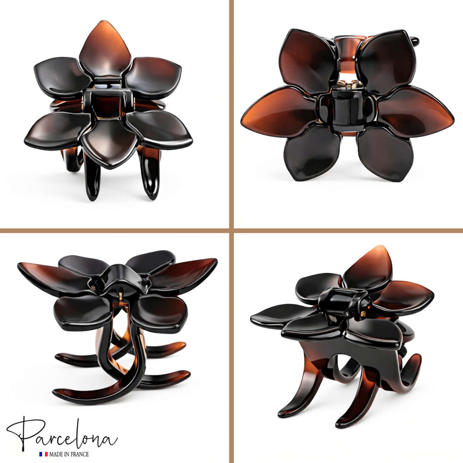 Parcelona French Clove Flower 4 Teeth Tortoise Shell Pony Holder Hair Claw