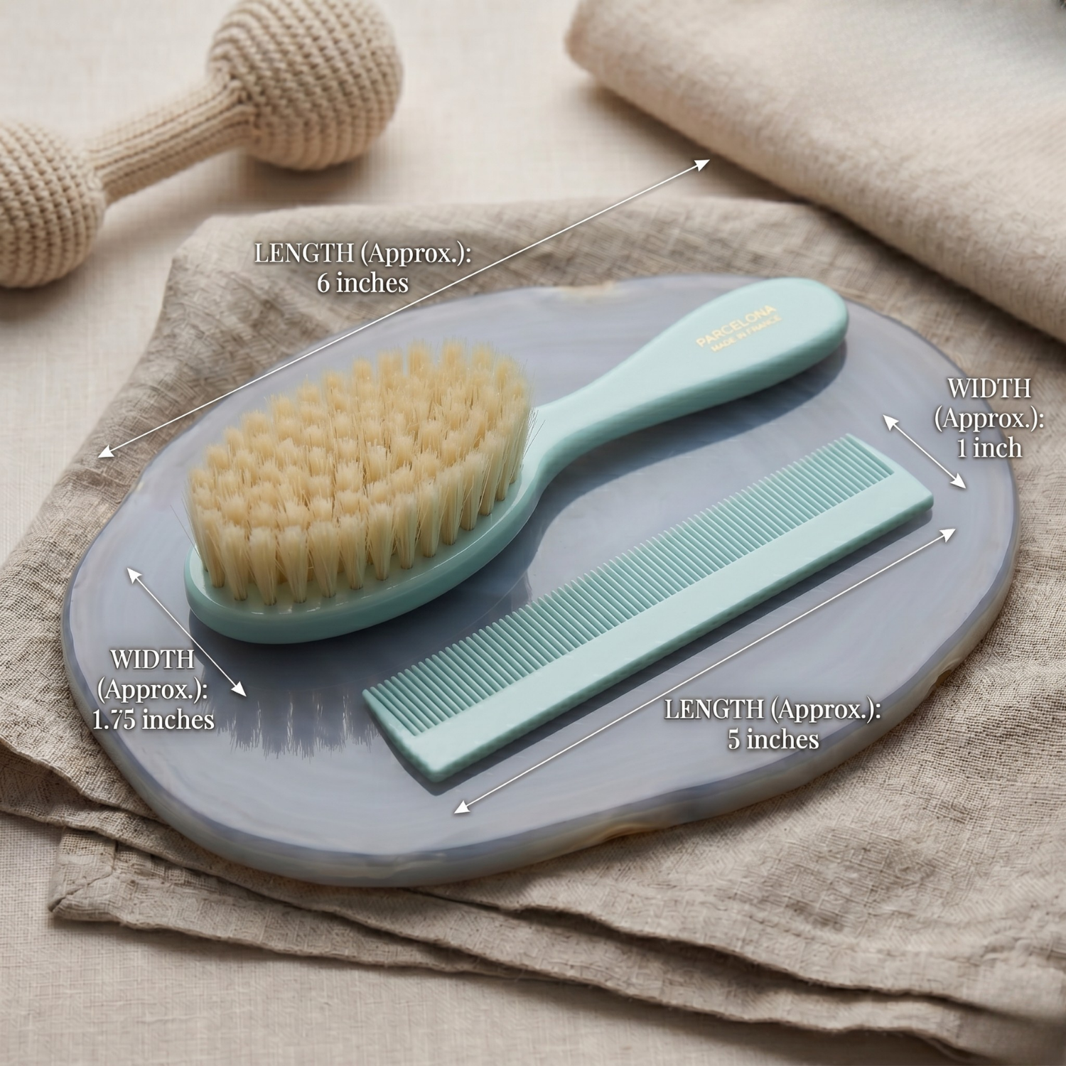 Parcelona French Grooming Combo 6” Cellulose Baby Brush and Comb for Toddlers