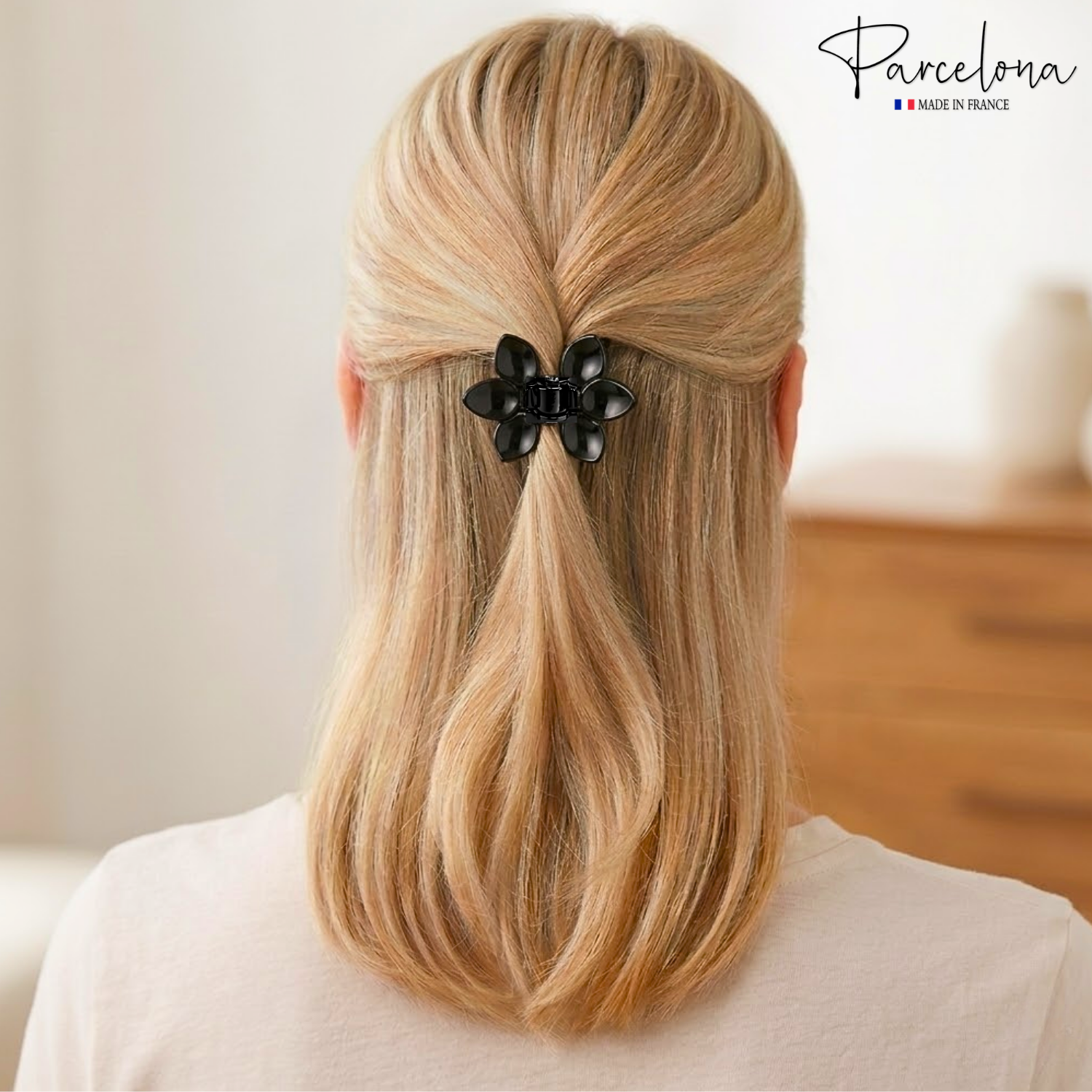 Parcelona French Clove Flower 4 Teeth Tortoise Shell Pony Holder Hair Claw