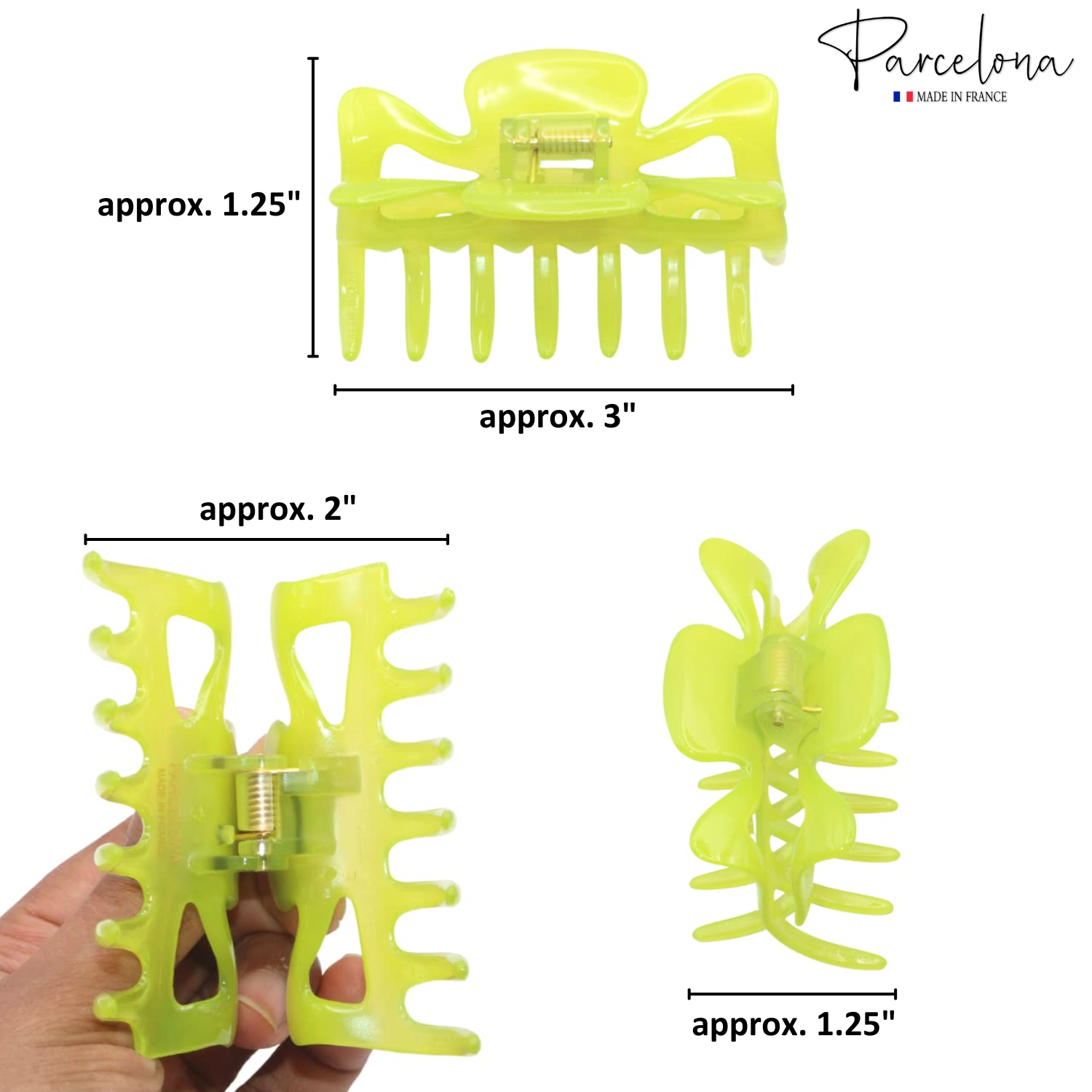 Parcelona French Classic 3" Medium Cellulose Covered Spring Hair Claw Clip