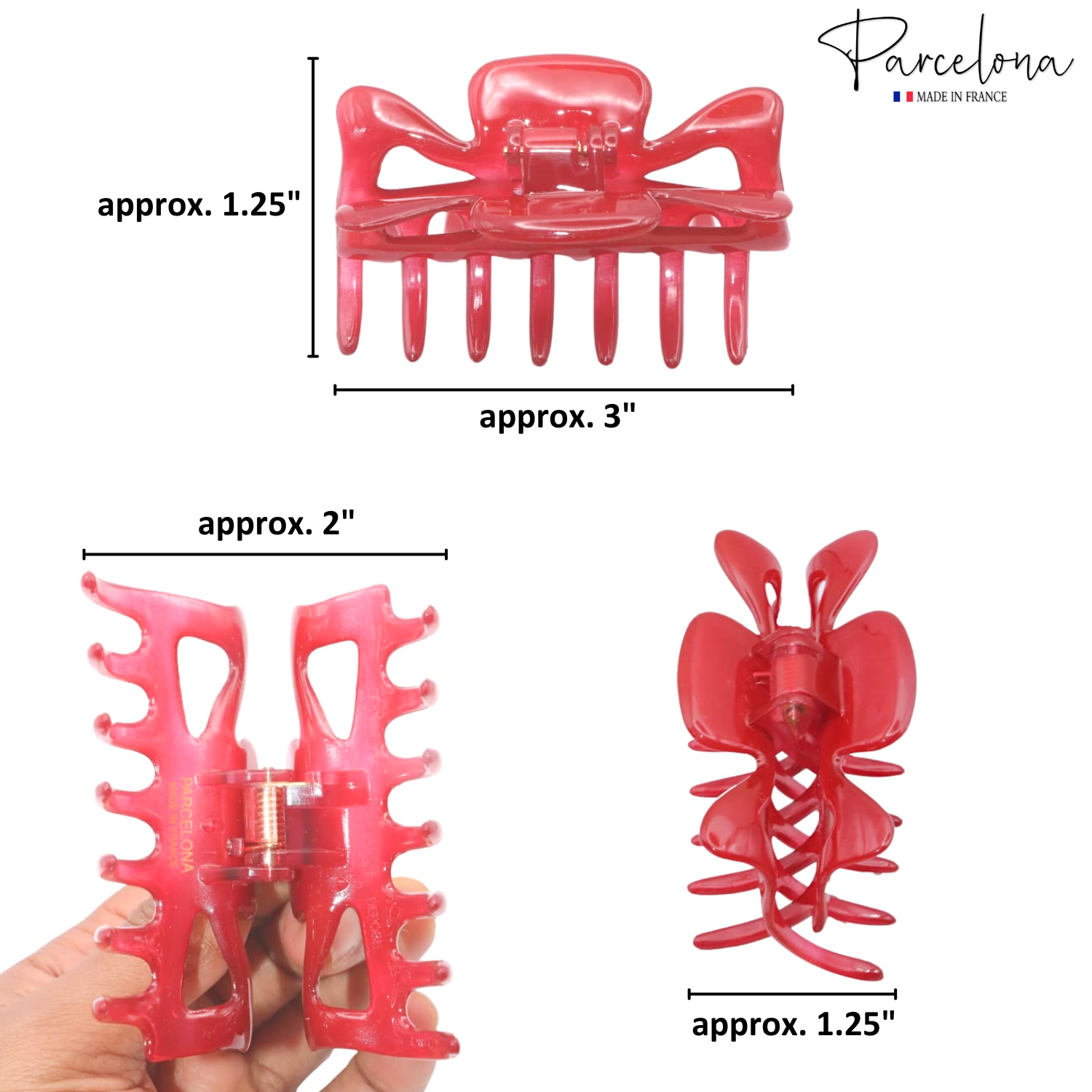 Parcelona French Classic 3" Medium Cellulose Covered Spring Hair Claw Clip