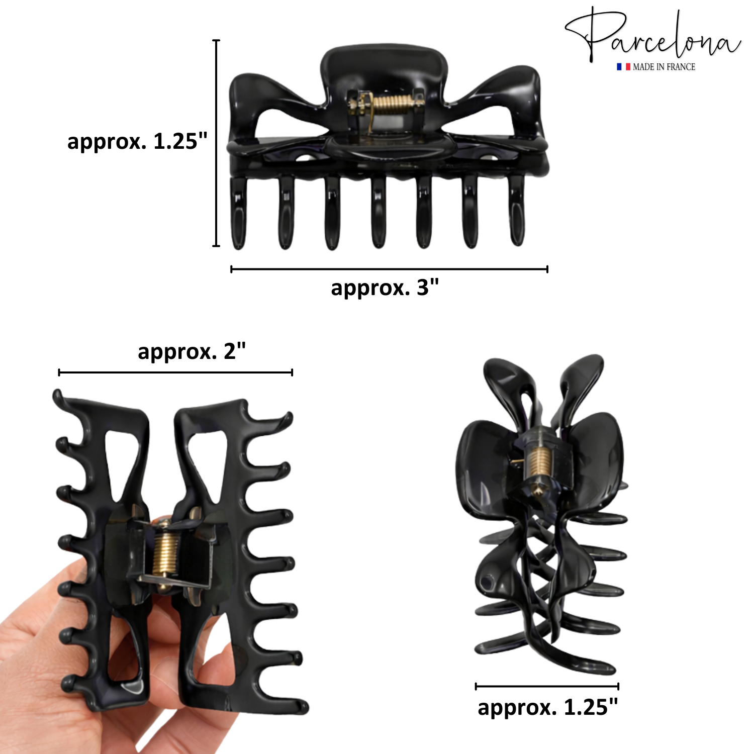 Parcelona French Classic 3" Medium Cellulose Covered Spring Hair Claw Clip