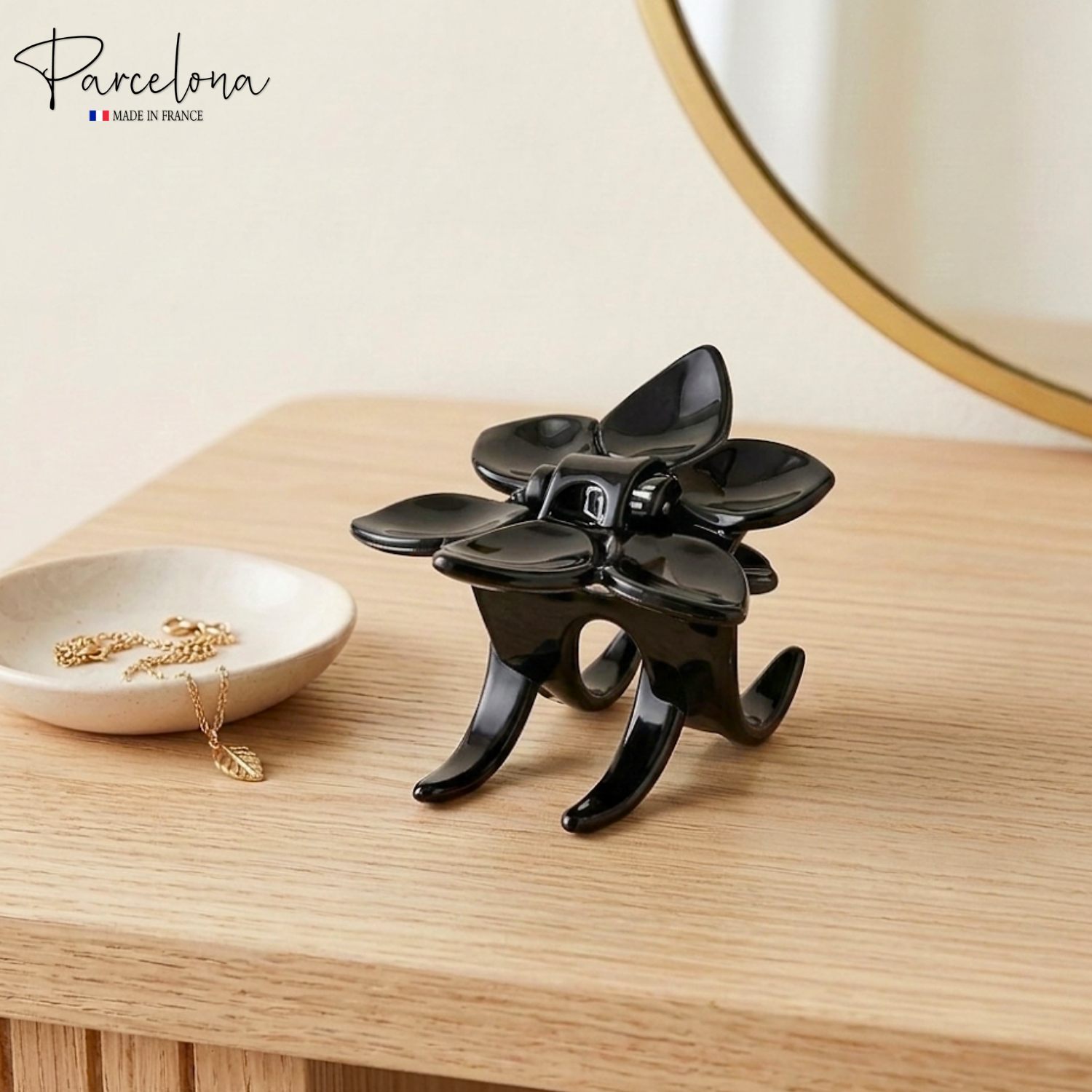 Parcelona French Clove Flower 4 Teeth Tortoise Shell Pony Holder Hair Claw