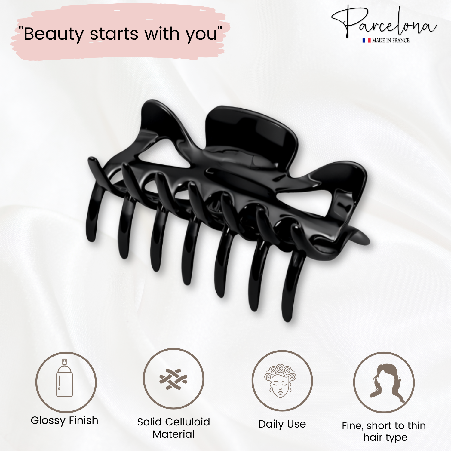 Parcelona French Classic 3" Medium Cellulose Covered Spring Hair Claw Clip