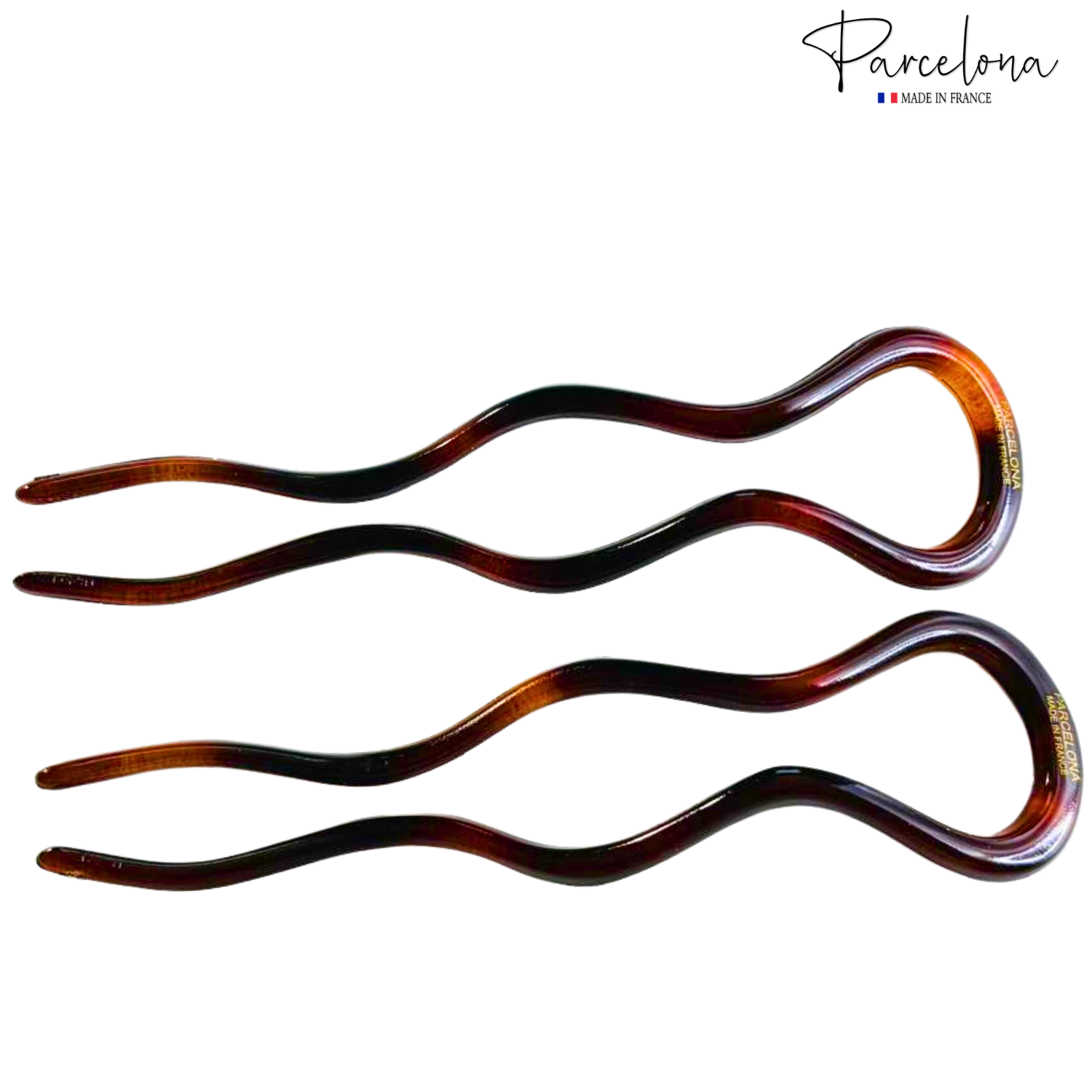 Parcelona French 2pc Wavy U Shape Hair Pin Cellulose Acetate 5" Chignon Bun Pins