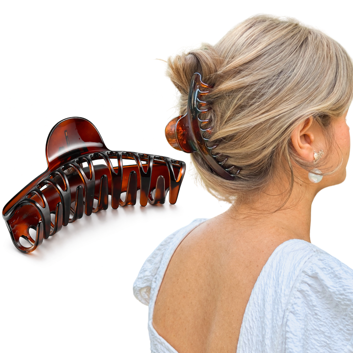 Parcelona French Curvy Large 5 Inches Long Cellulose Tortoise Shell Hair Claw