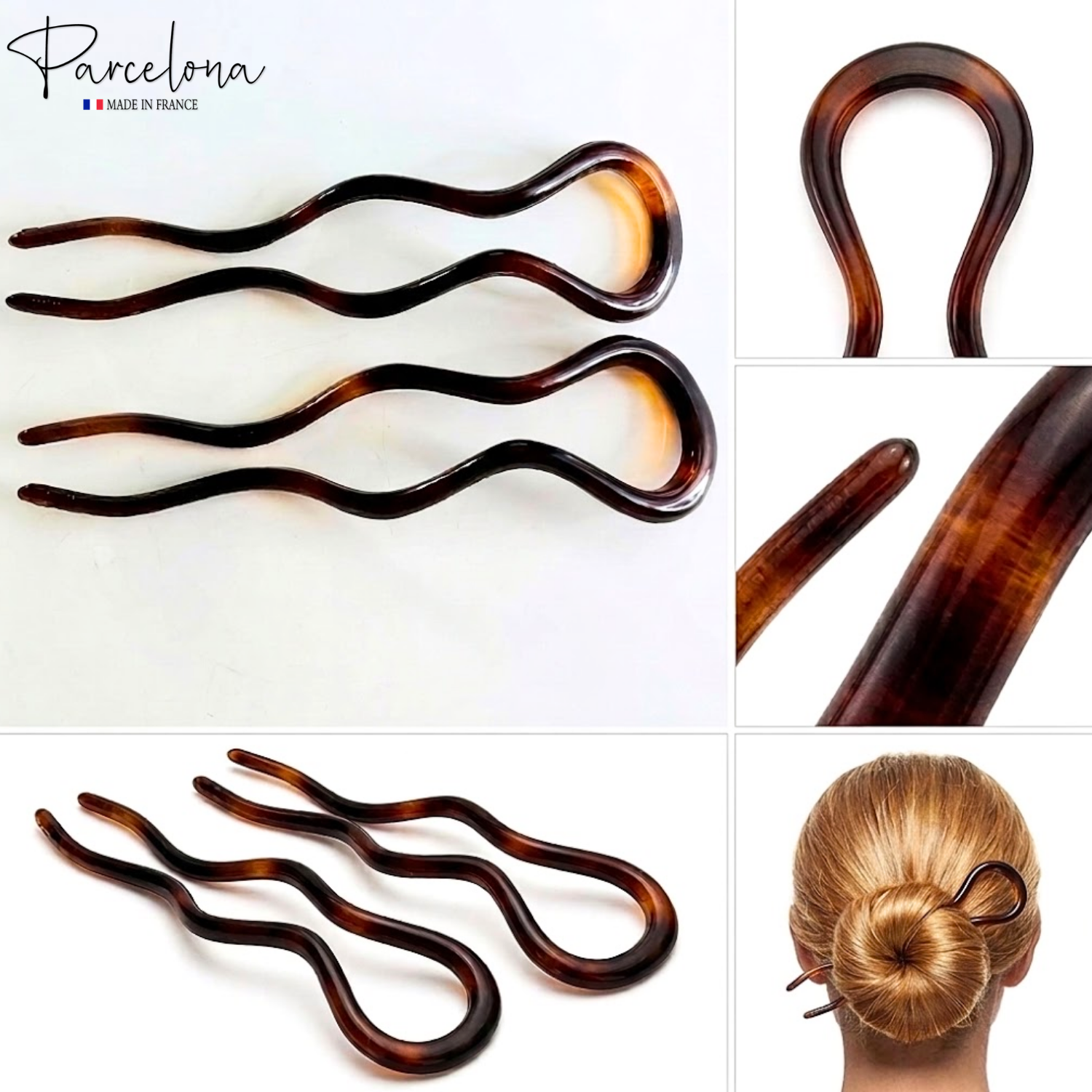 Parcelona French 2pc Wavy U Shape Hair Pin Cellulose Acetate 5" Chignon Bun Pins