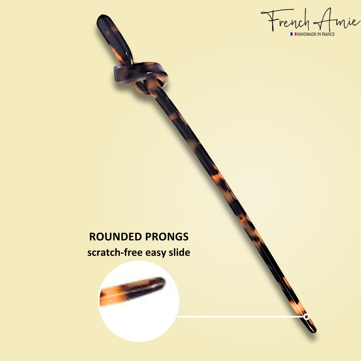 French Amie Knot Handmade 7" Tokyo Cellulose Acetate Chignon Bun Hair Pin Stick