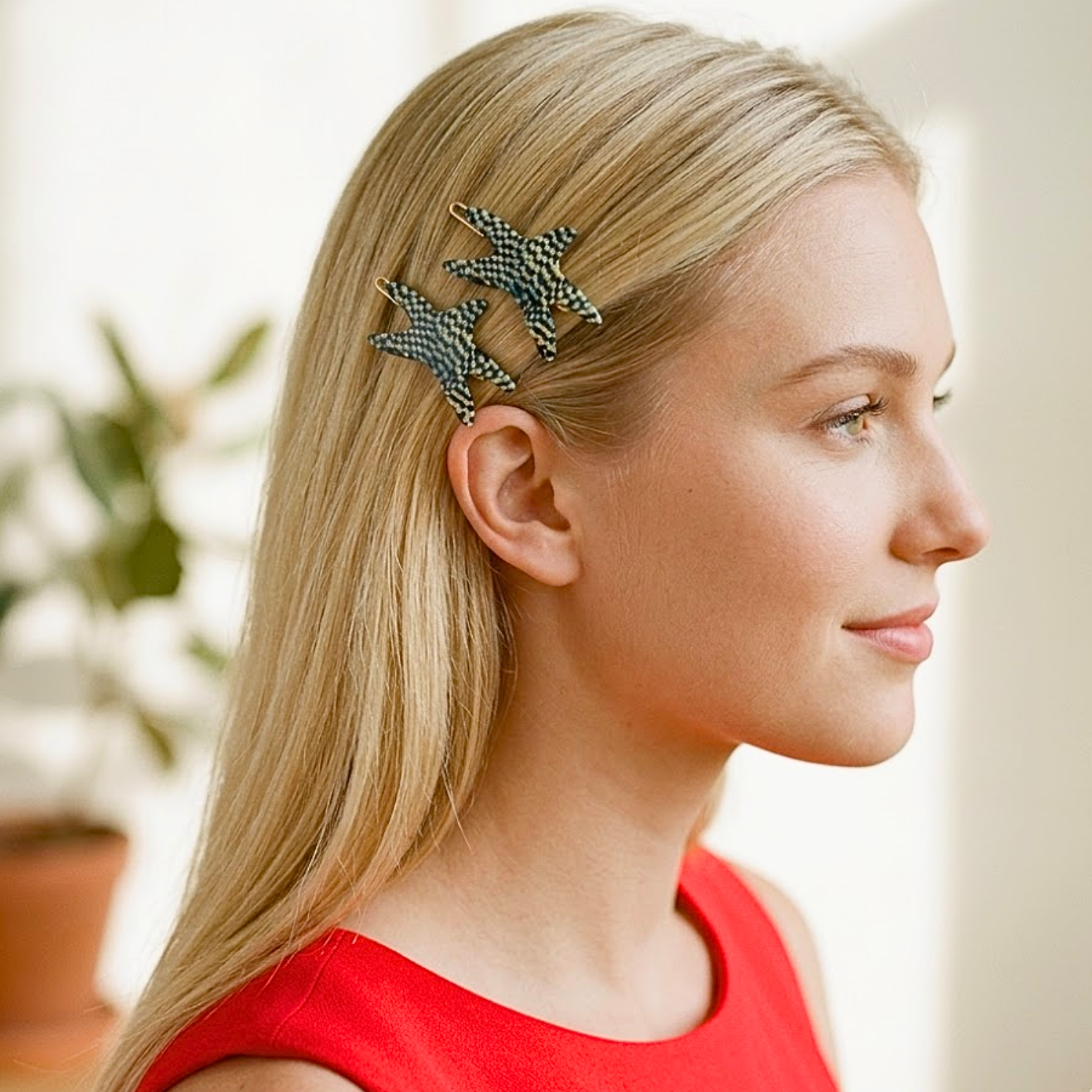 French Amie Star Fish Small Hair Clips Cellulose Acetate Beach Barrette Slide Set of 2