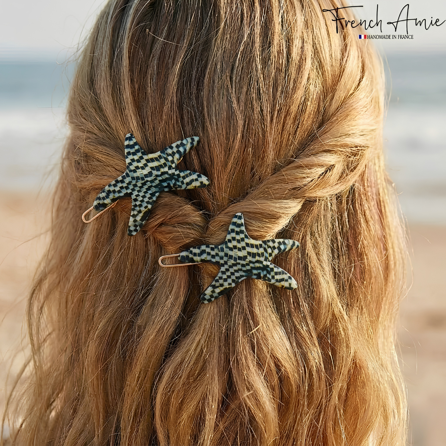 French Amie Star Fish Small Hair Clips Cellulose Acetate Beach Barrette Slide Set of 2