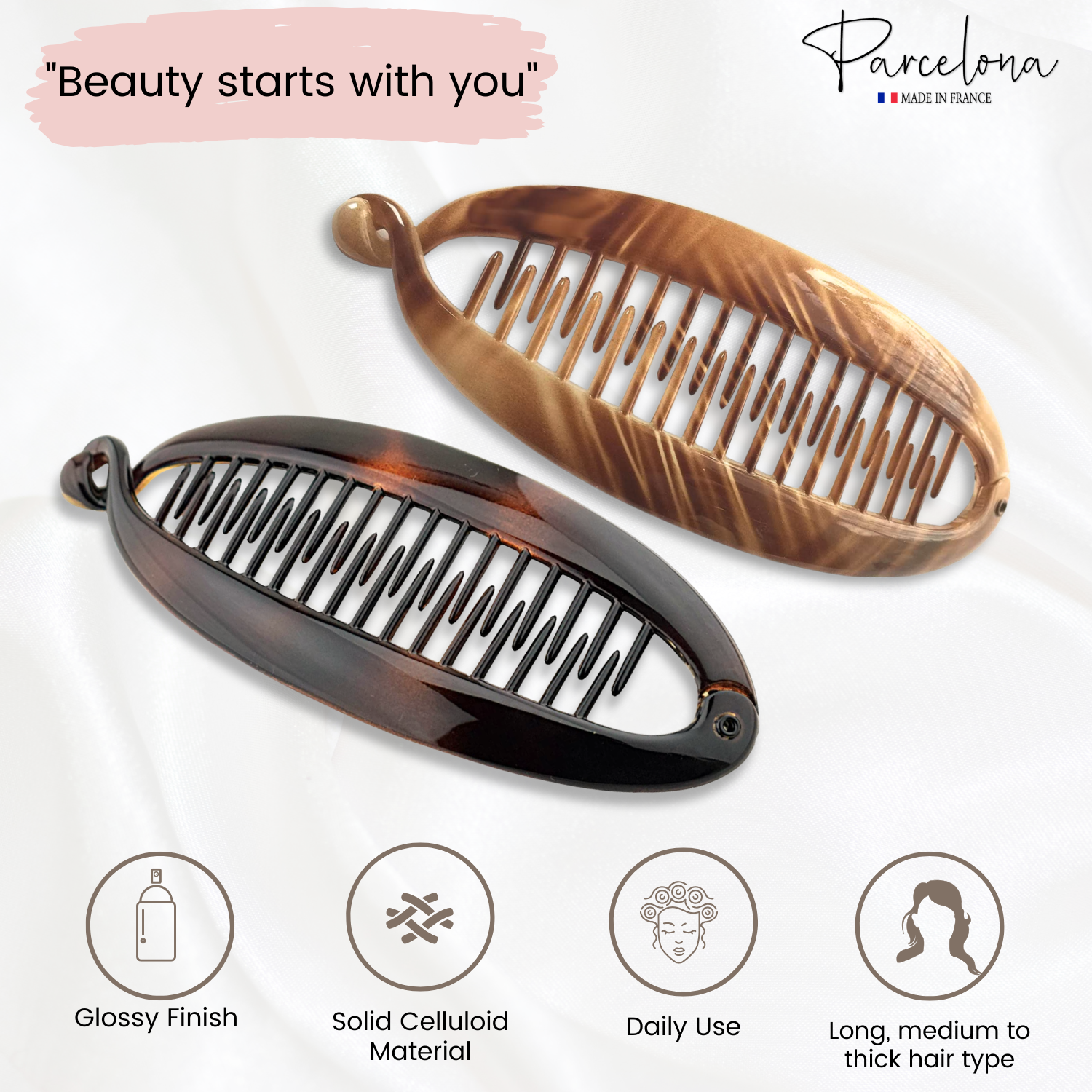 Parcelona French Large 5.5" Cellulose Ponytail Holder Banana Hair Clip for Women