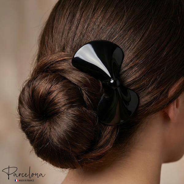 Parcelona French Bow Small Hair Barrette Black Hair Clips  display picture 3