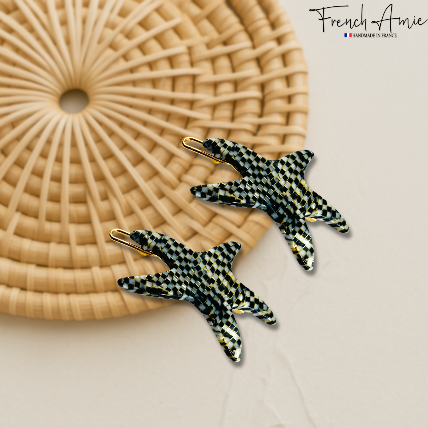 French Amie Star Fish Small Hair Clips Cellulose Acetate Beach Barrette Slide Set of 2