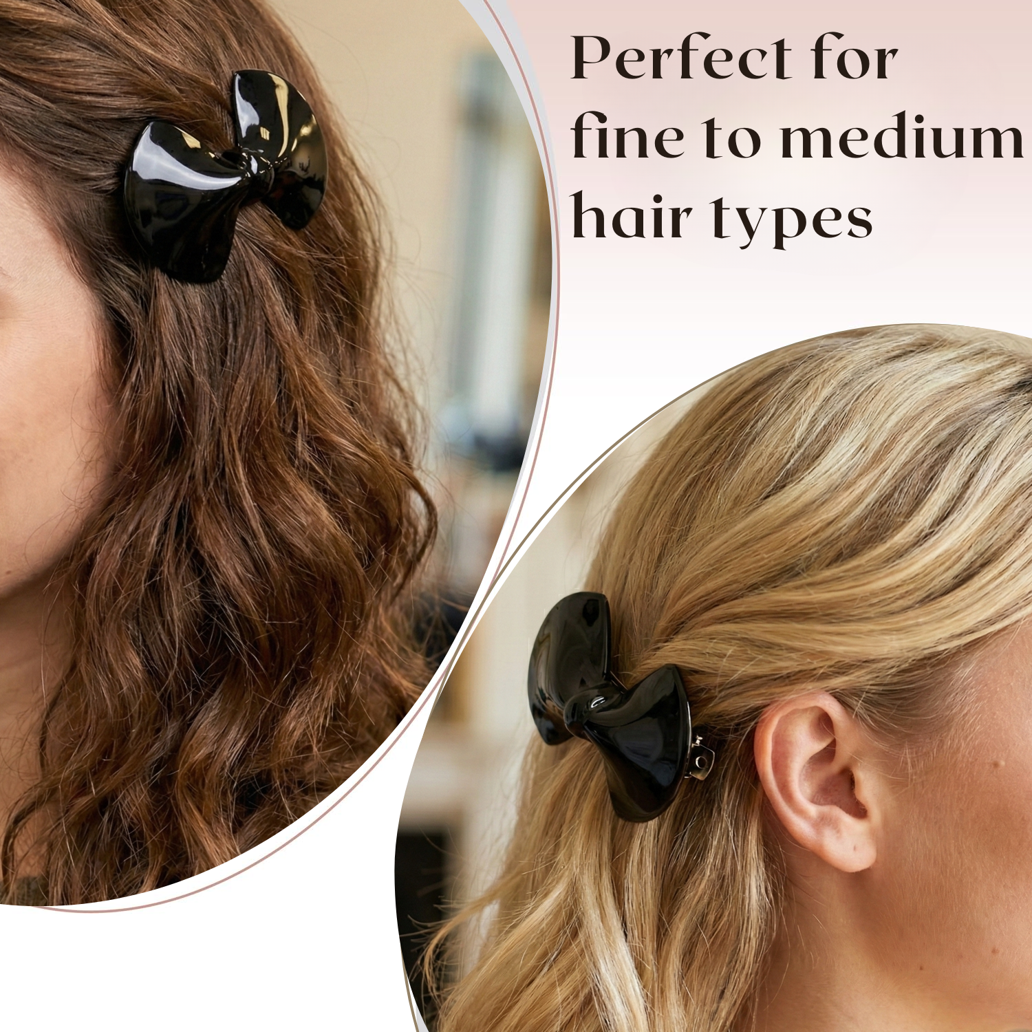 Parcelona French Bow Small Hair Barrette Black Hair Clips for Women - 2 Pieces