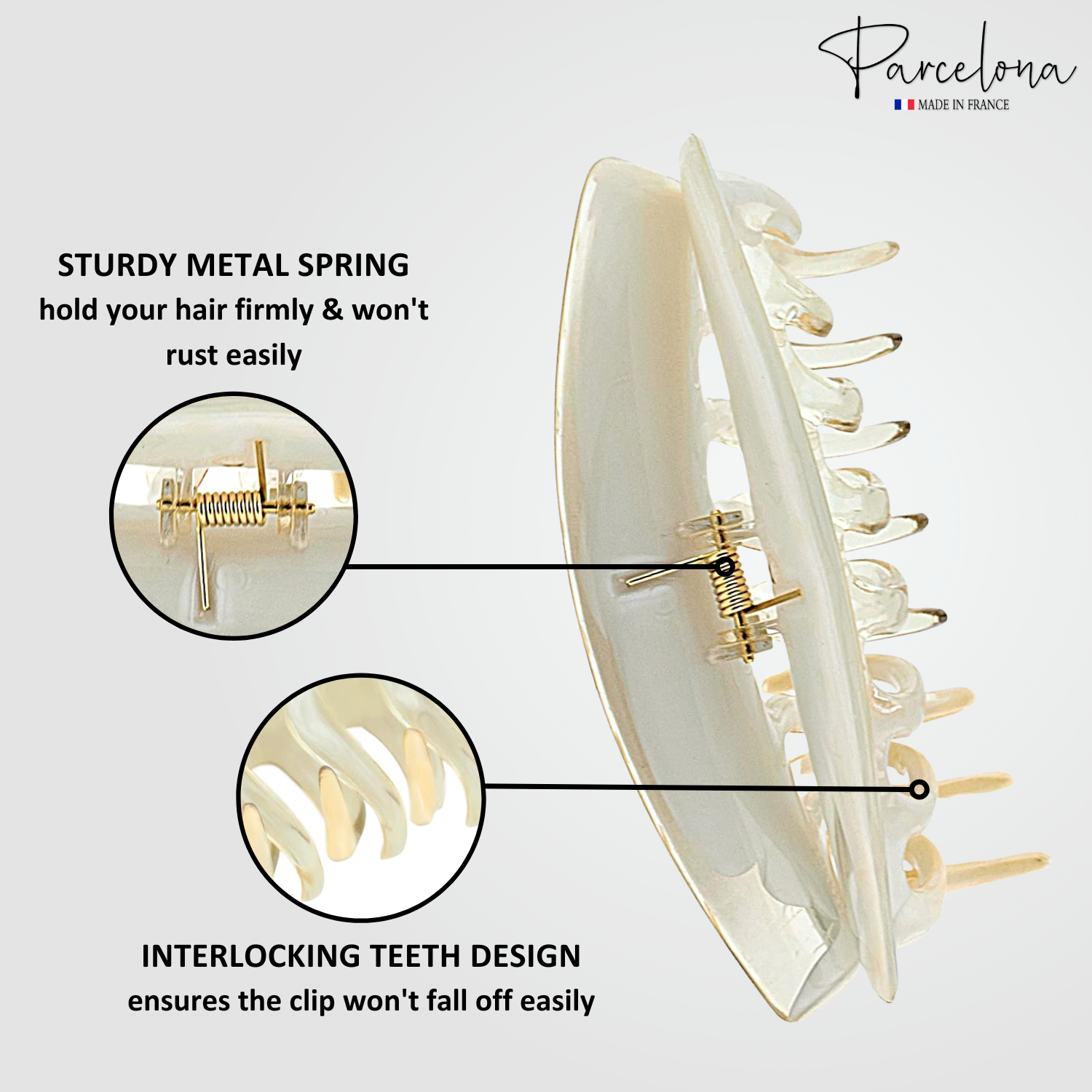 Parcelona French Arch Clear Beige Large 3 3/4" Cellulose Hair Claw for Women