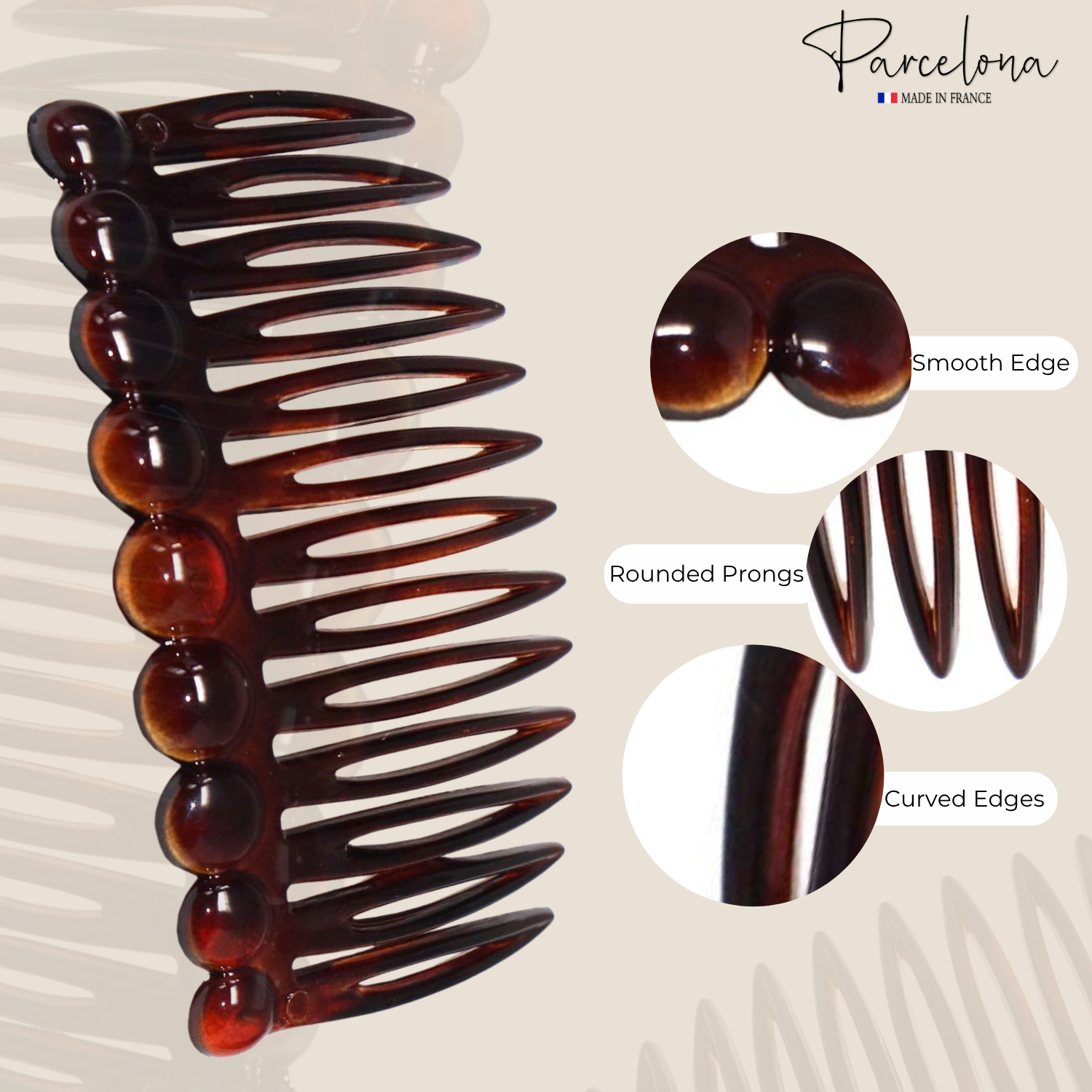 Parcelona French Circles Edge Small 2.75” Cellulose Side Hair Combs - 2 Pcs