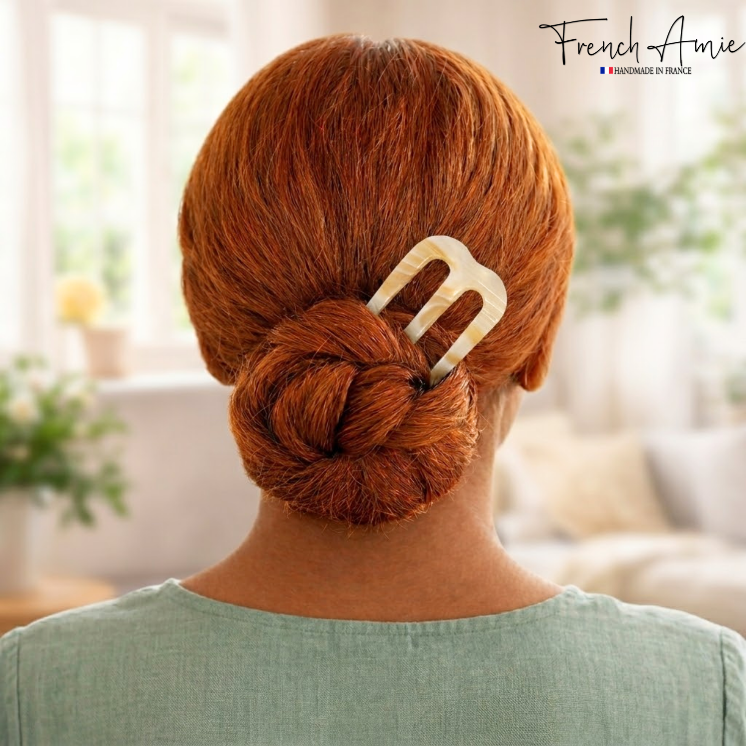 French Amie Tri Prongs 3" Medium Handmade Cellulose Bun Holder Women Hair Pin