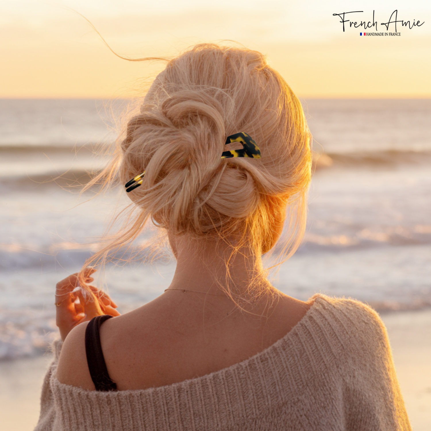 French Amie Grace Long Tokyo Large Cellulose Acetate Chignon U Hair Pin Stick