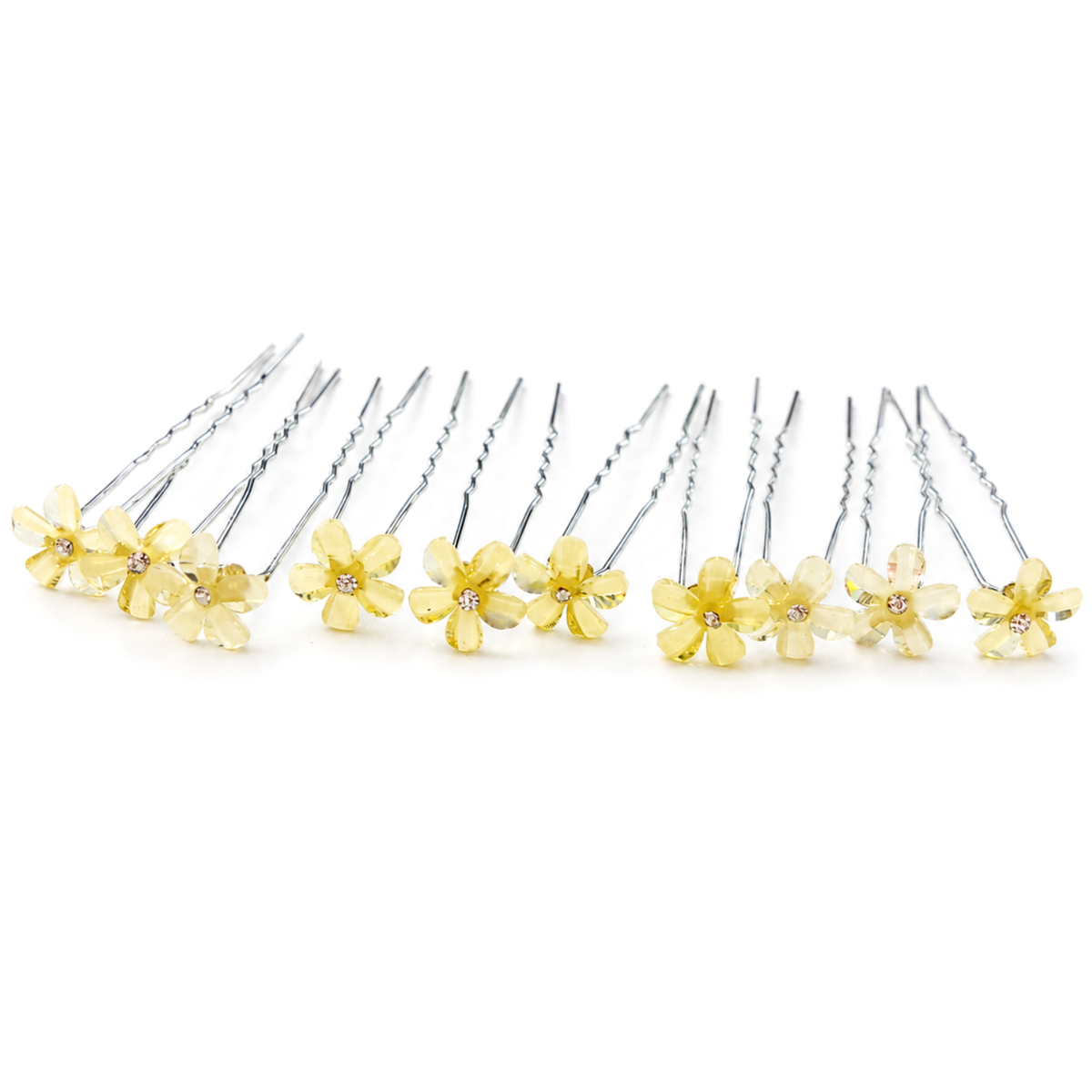 Moeni Petal Yellow Flower Small U Shaped Hair Pins for Women, Pack of 10