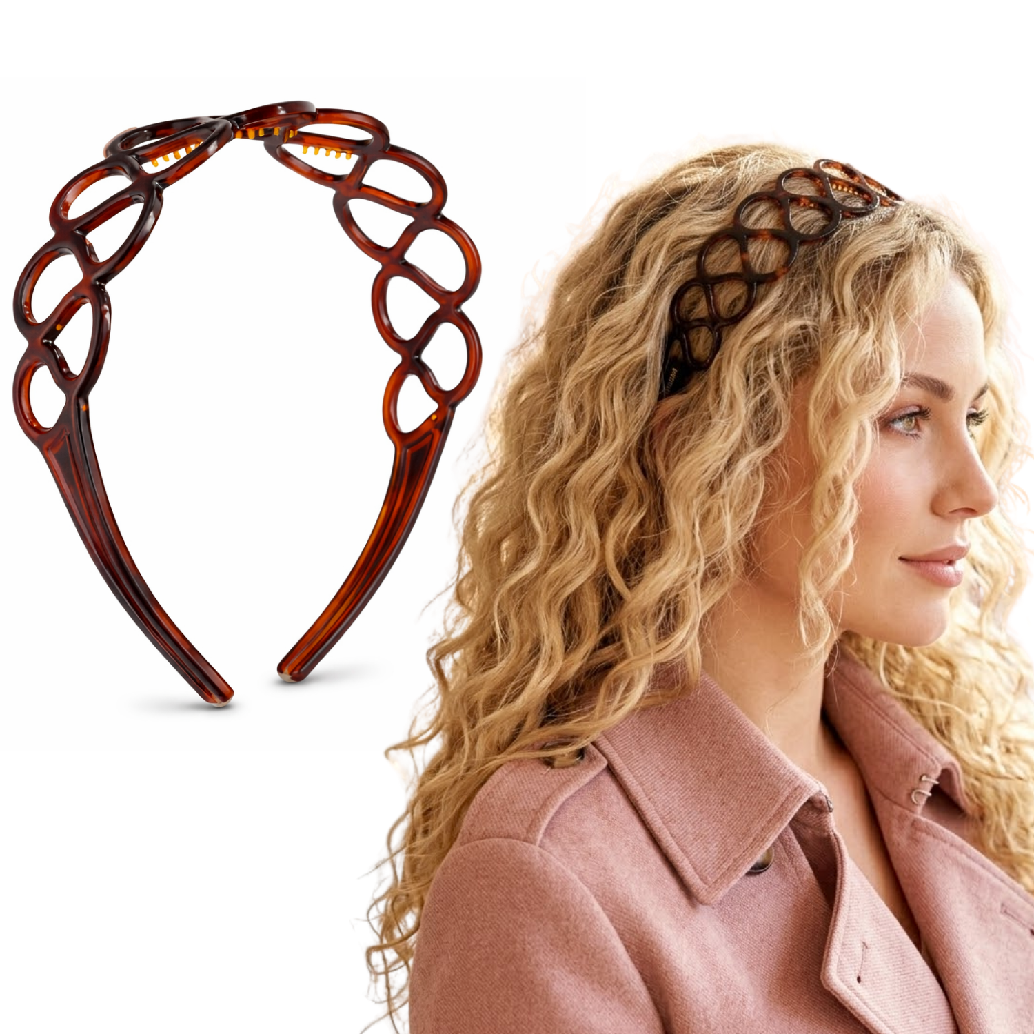 Parcelona French Twisted Loops Shell 1 1/2” Wide Flexible Hair Headband