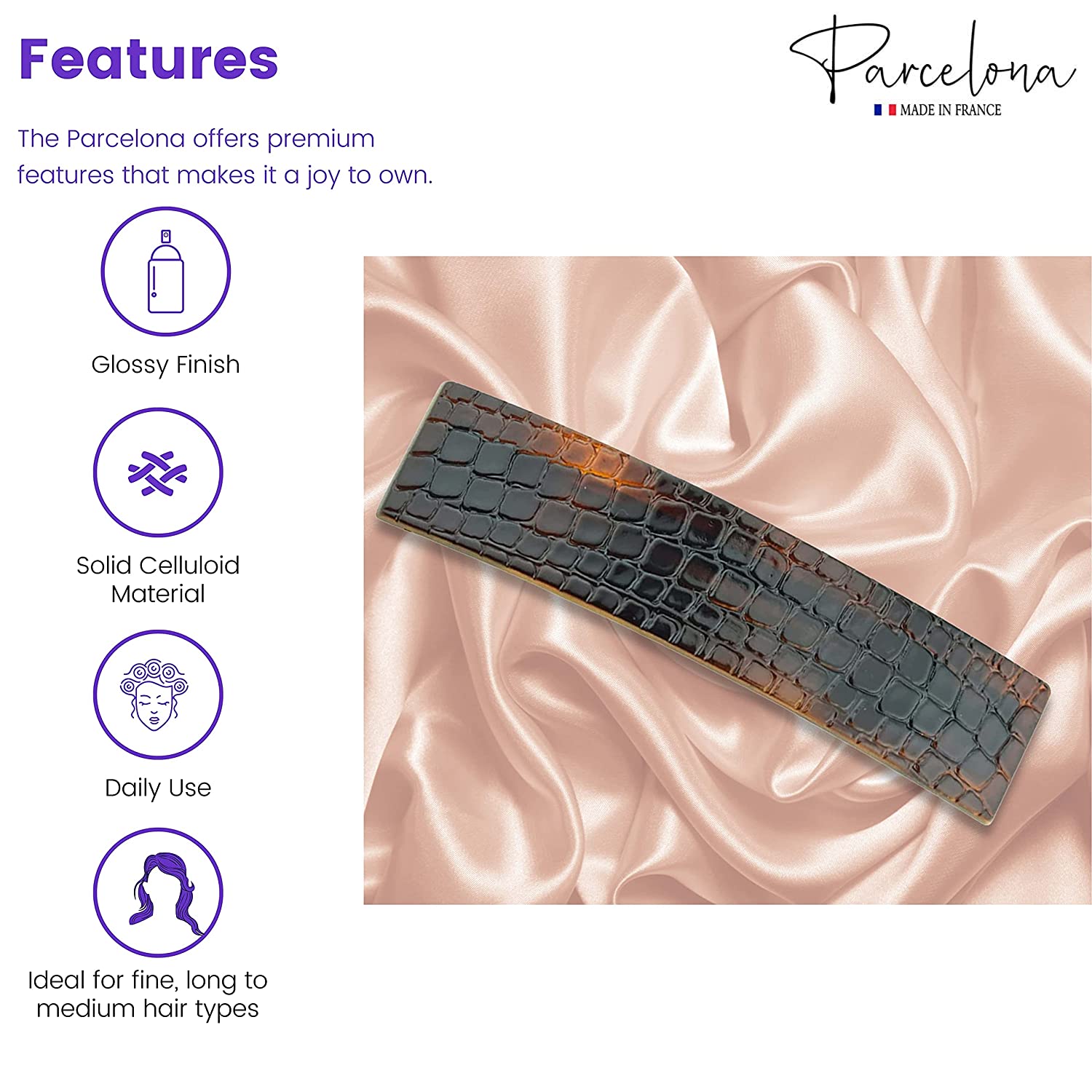 Parcelona French Oblong Mesh Tortoise Shell Large Hair Clip Barrette for Women