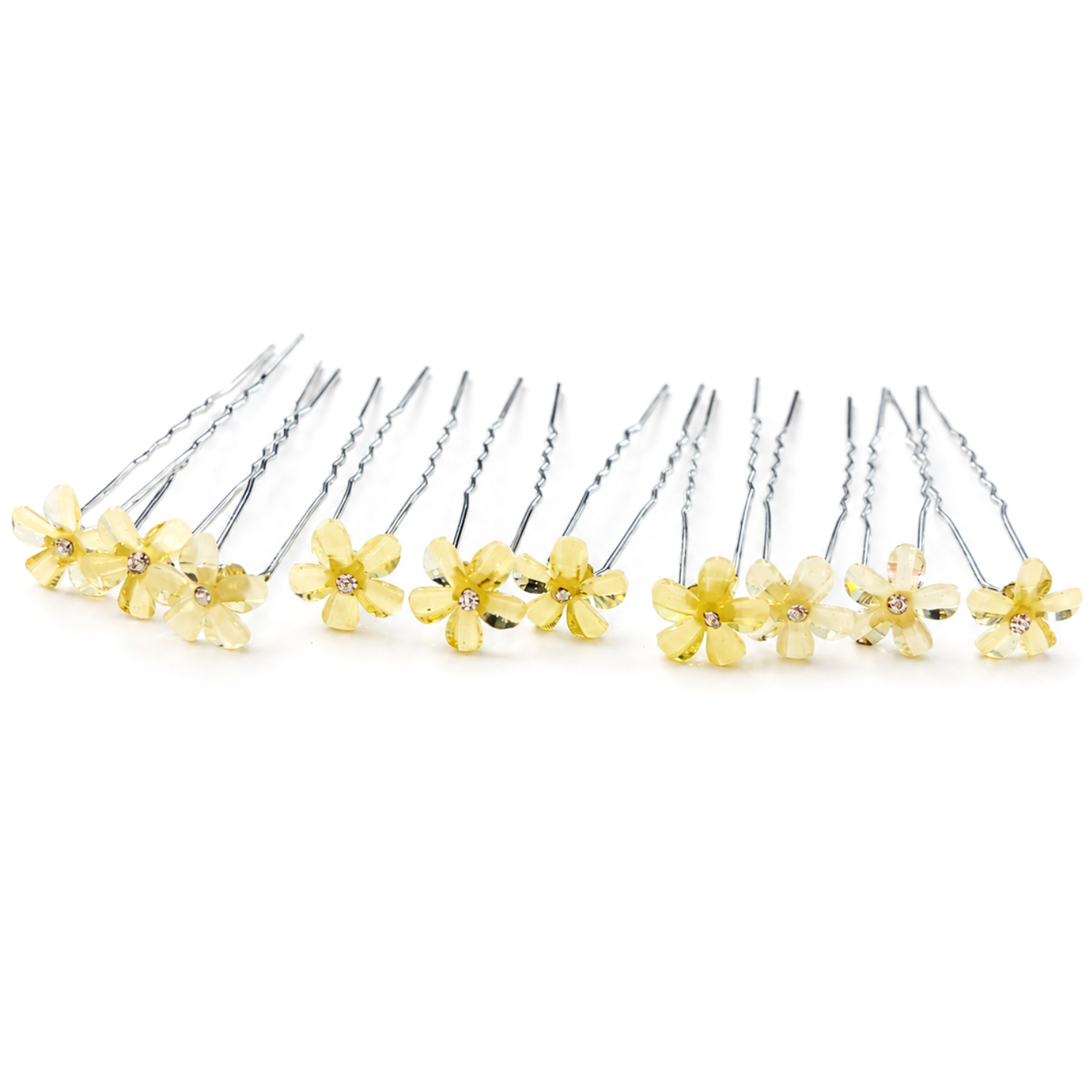 Moeni Petal Yellow Flower Small U Shaped Hair Pins for Women, Pack of 10