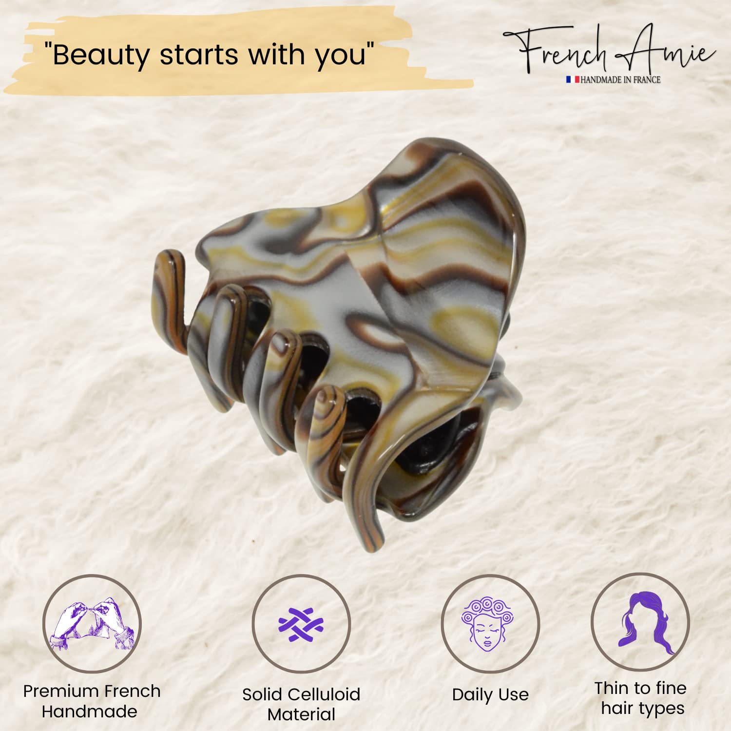 French Amie Belle 1 1/2" Mini Handmade Hair Claw French Acetate Jaw Clip for Women