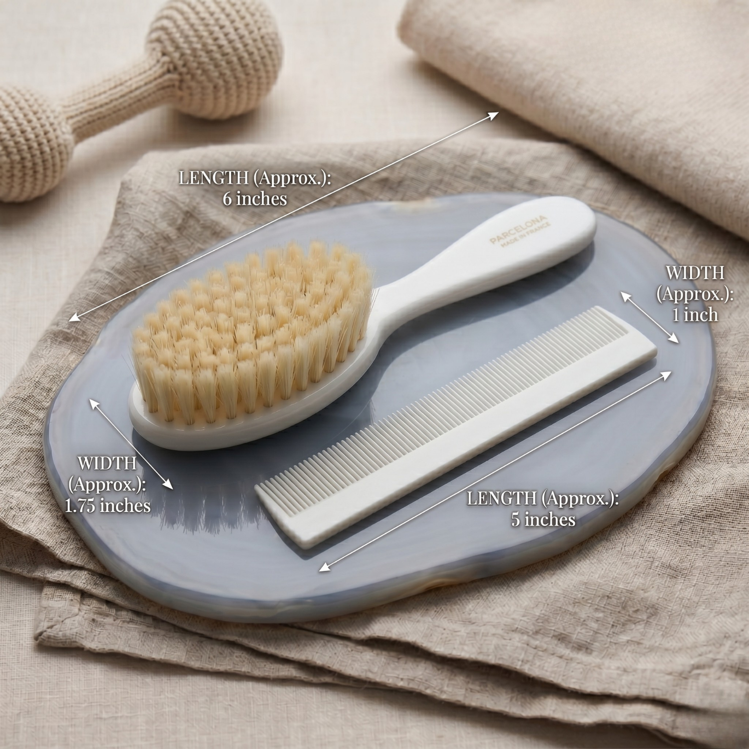 Parcelona French Grooming Combo 6” Cellulose Baby Brush and Comb for Toddlers