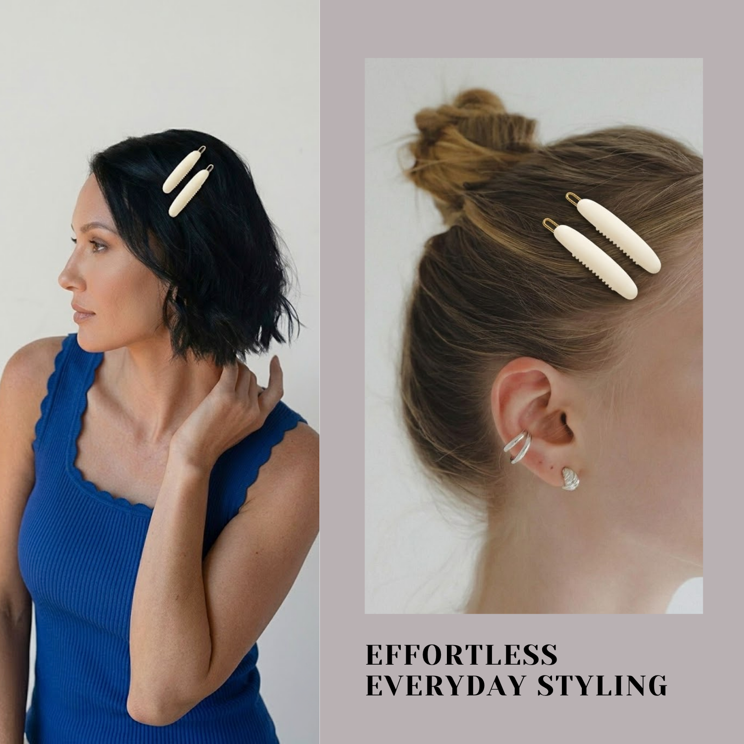 French Amie Oval Hair Barrette Clip Set of 2 Cellulose Acetate Tige Boule Clasp