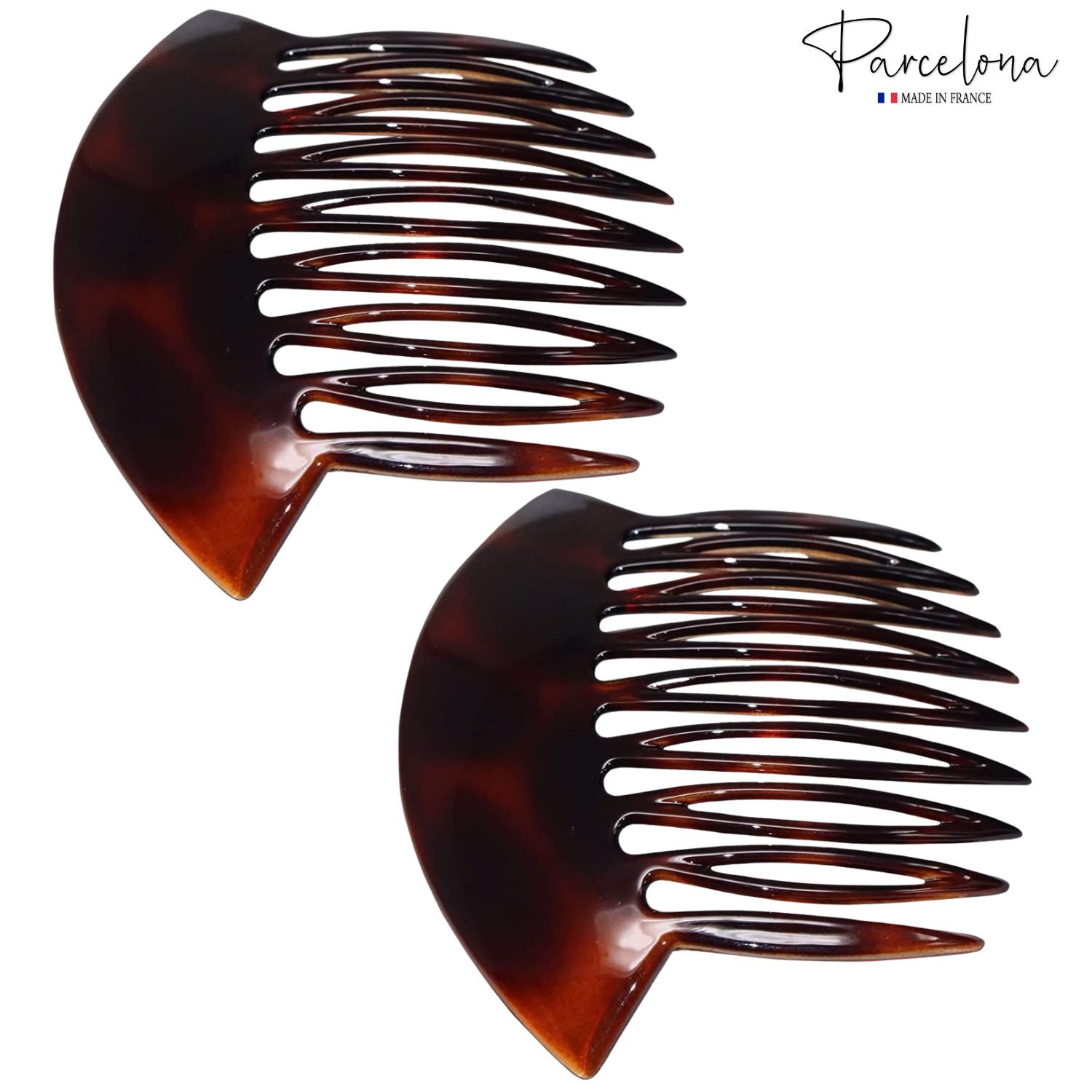 Parcelona French Wide Edge Shell Large 4" Cellulose Set of 2 Side Hair Combs