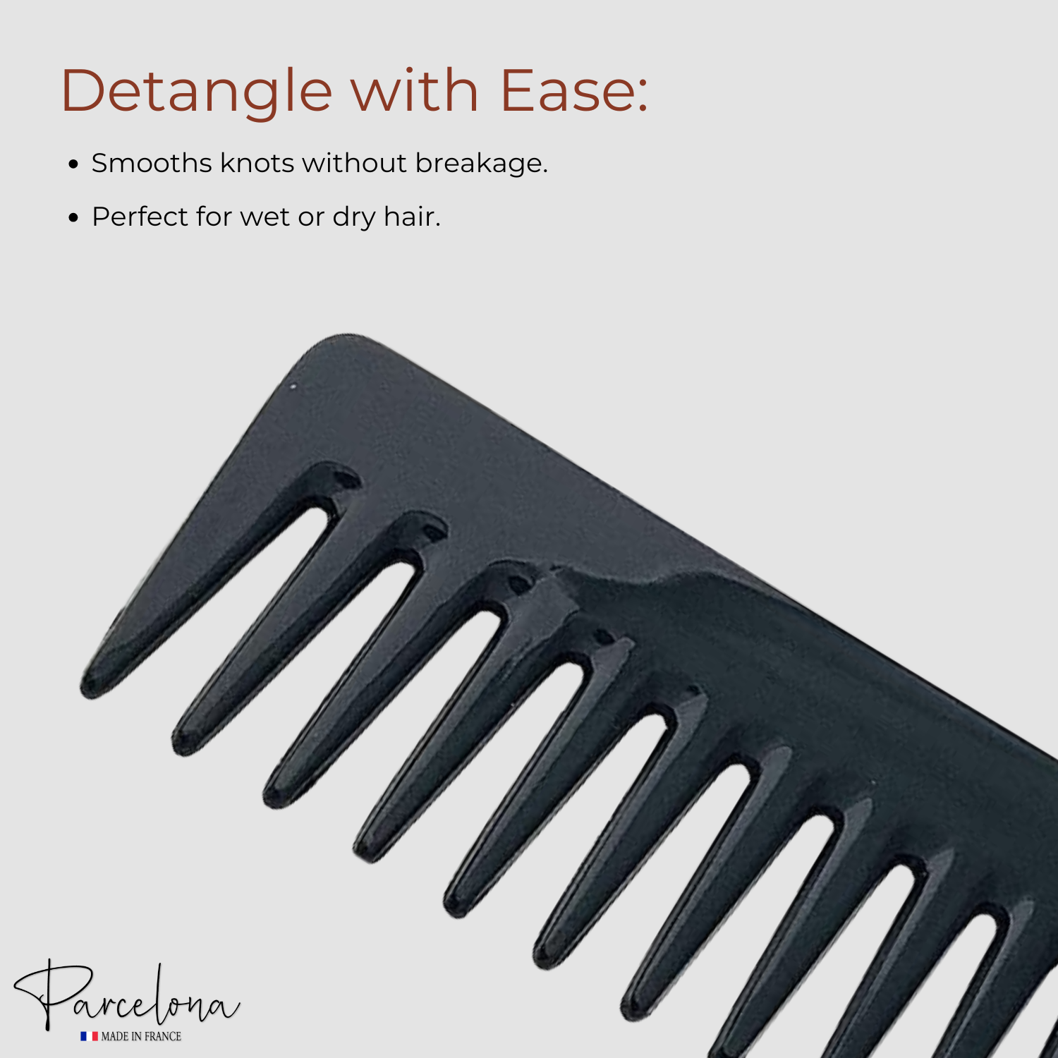 Parcelona French Volume Long Rake Set of 2 Shell Black Cellulose Wide Hair Combs