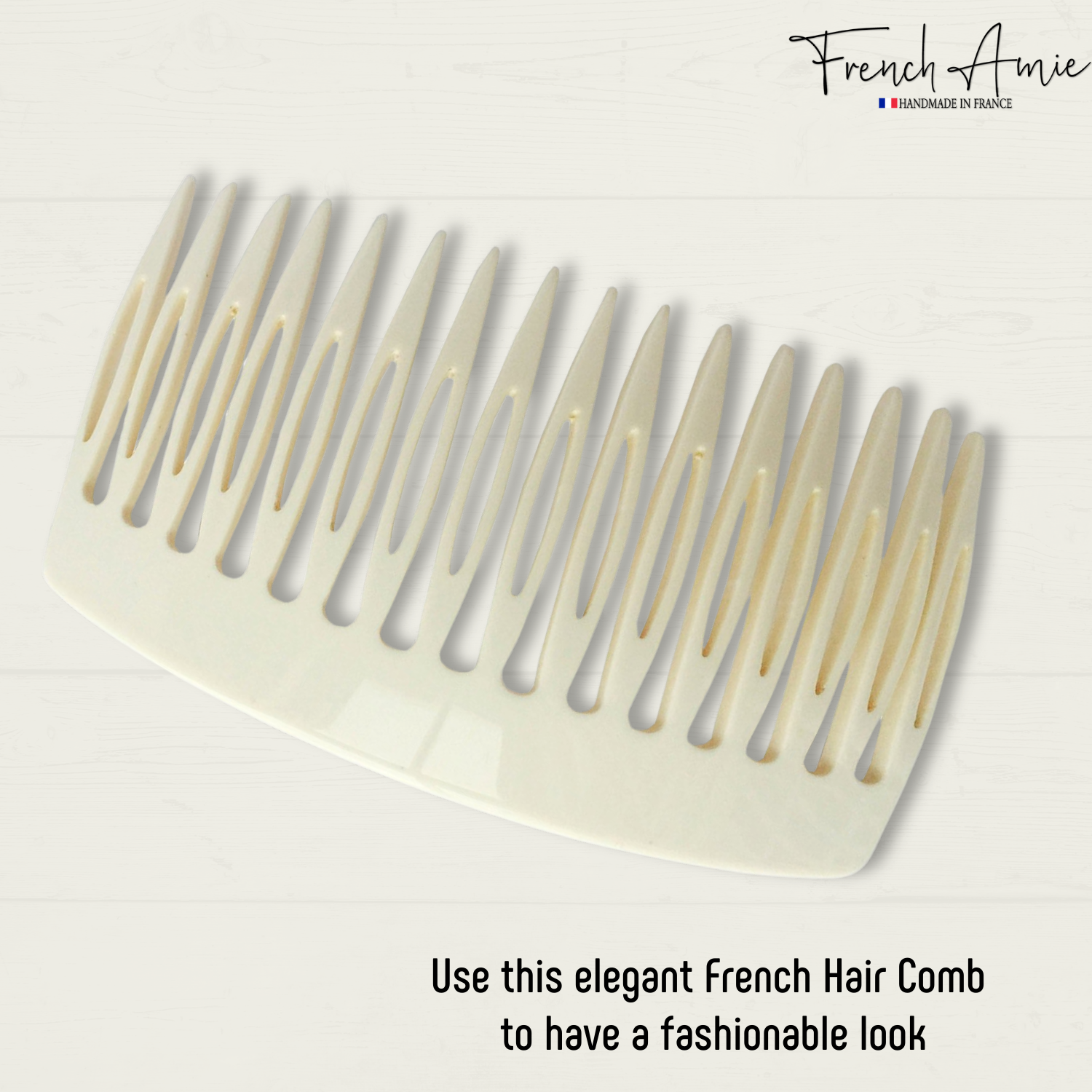 French Amie Handmade Solid Ivory Celluloid Acetate 16 Teeth Side Hair Comb